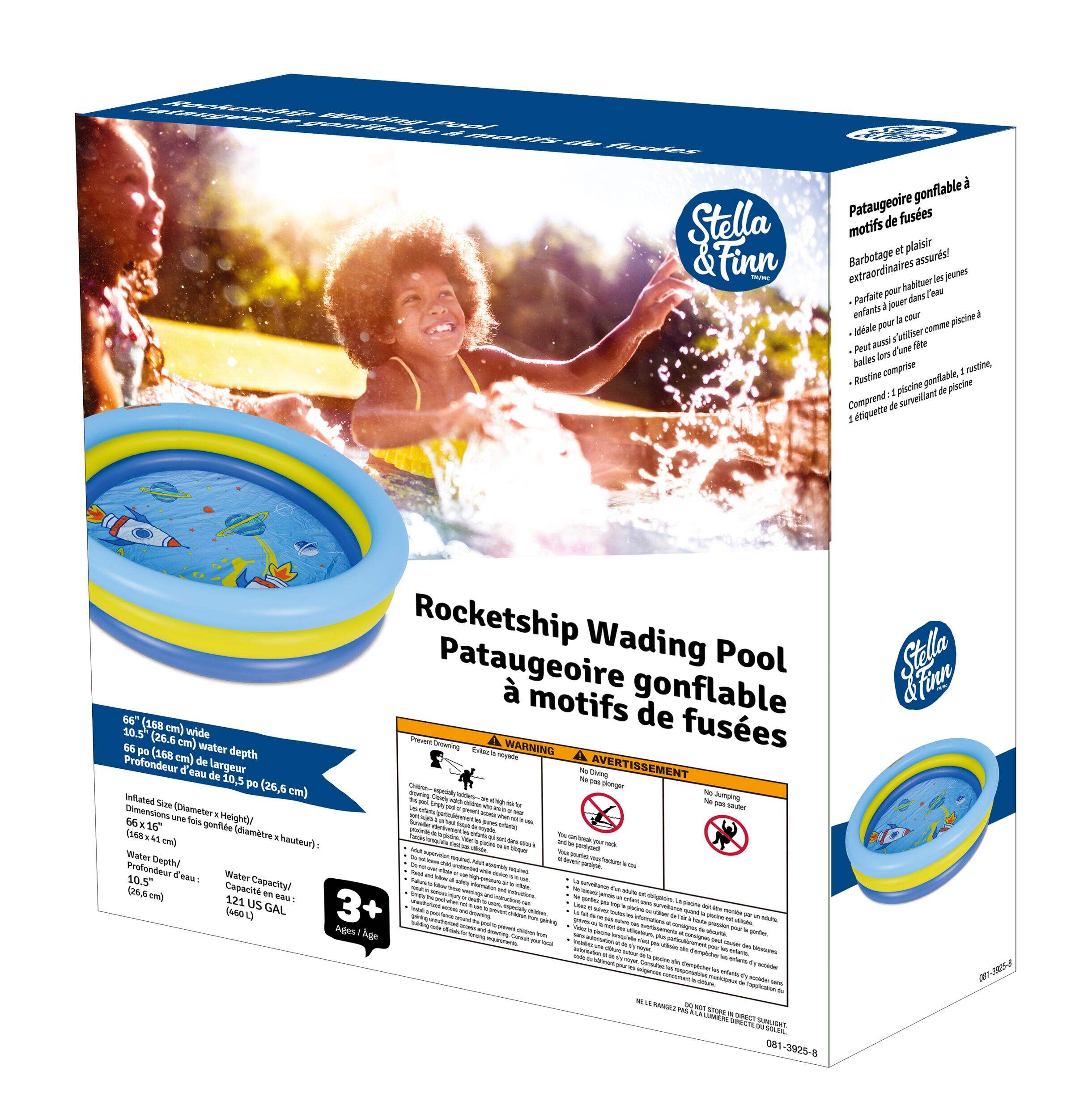 Sun Club Rocket Theme Round Inflatable Wading Pool, 66 x 16-in, All Ages Front_Three_Fourths_Angled_Left