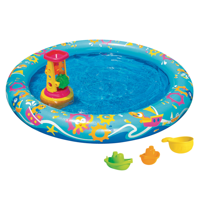 Banzai JR Splash Arcade Round Inflatable Activity Pool with Toys, 46in