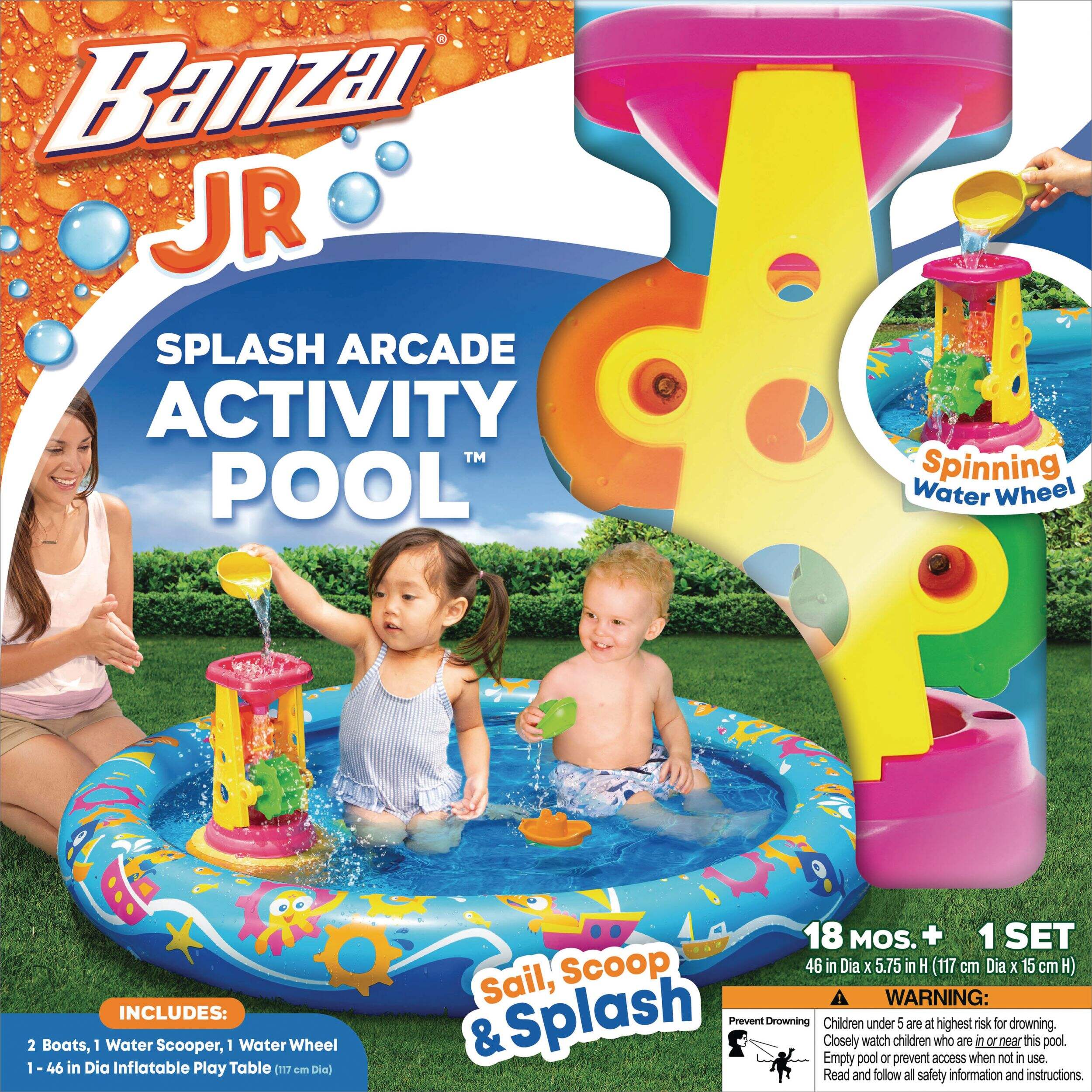 Banzai JR Splash Arcade Round Inflatable Activity Pool with Toys, 46-in Front_Flat