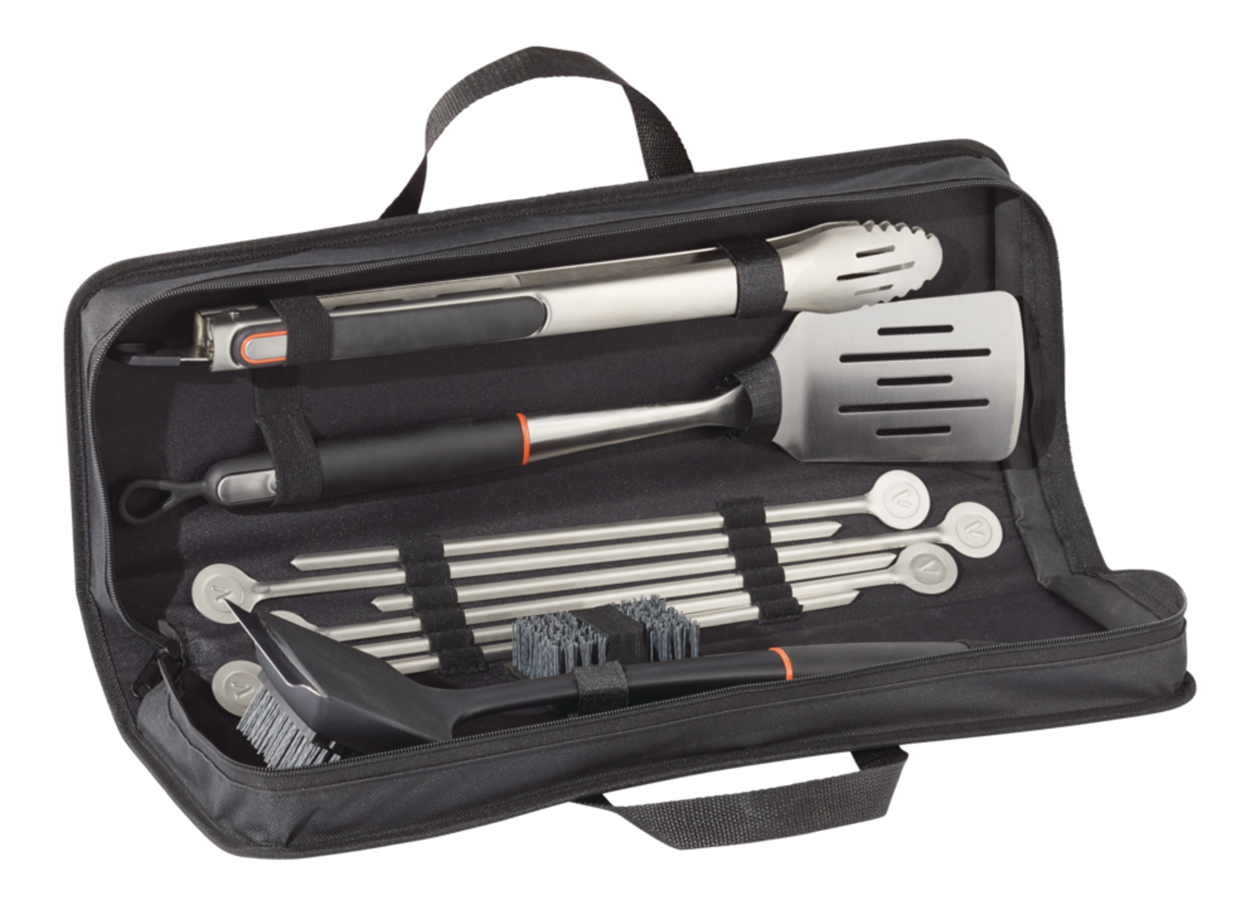 Vida by PADERNO Stainless Steel Outdoor BBQ Grill/Griddle Tool Set, 10-pc Front_Three_Fourths_Angled_Right