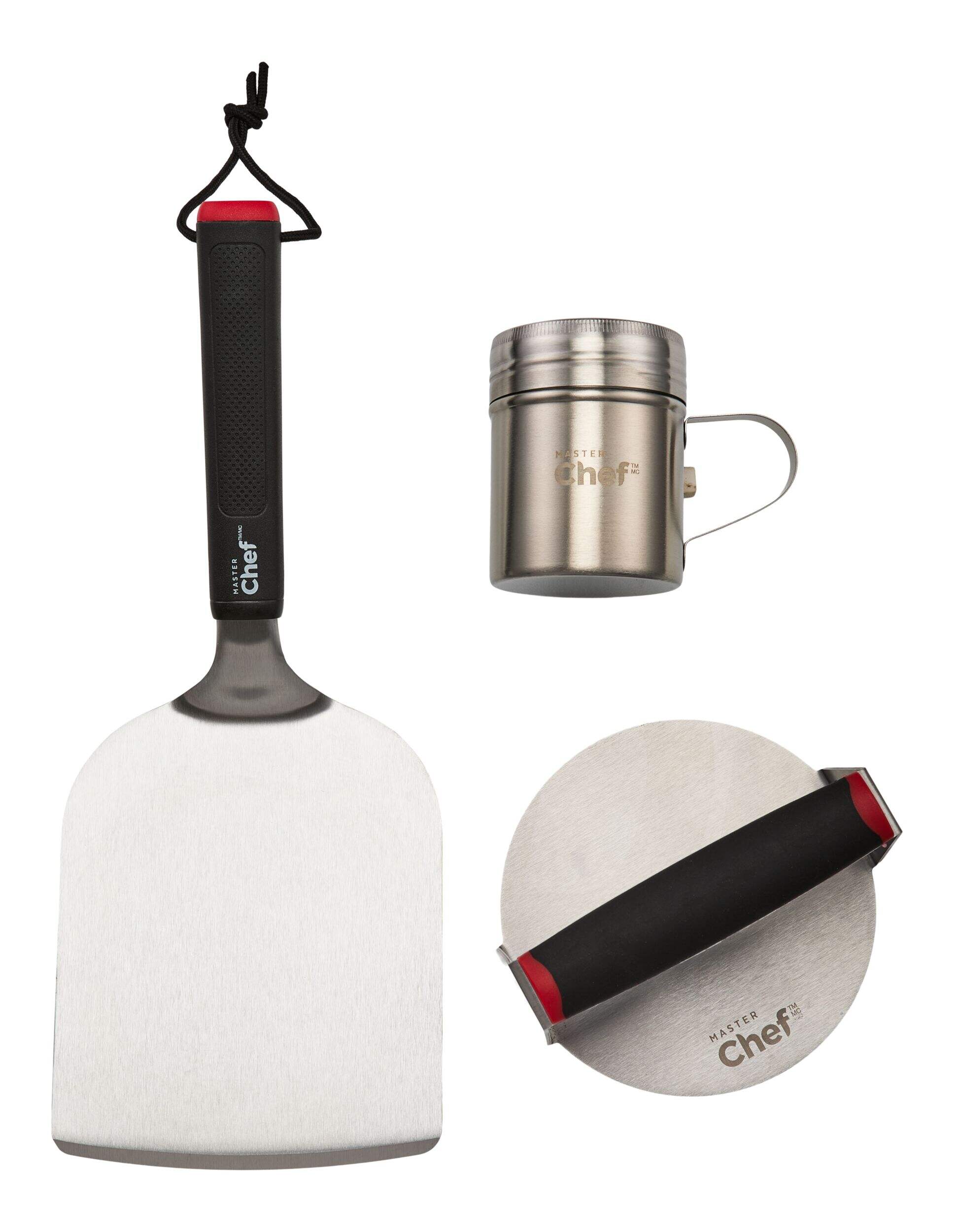 Master Chef Stainless Steel Smash Burger Set with Griddle Press, Spice Dredge Shaker & Spatula, 3-pc Composite_or_Mixed