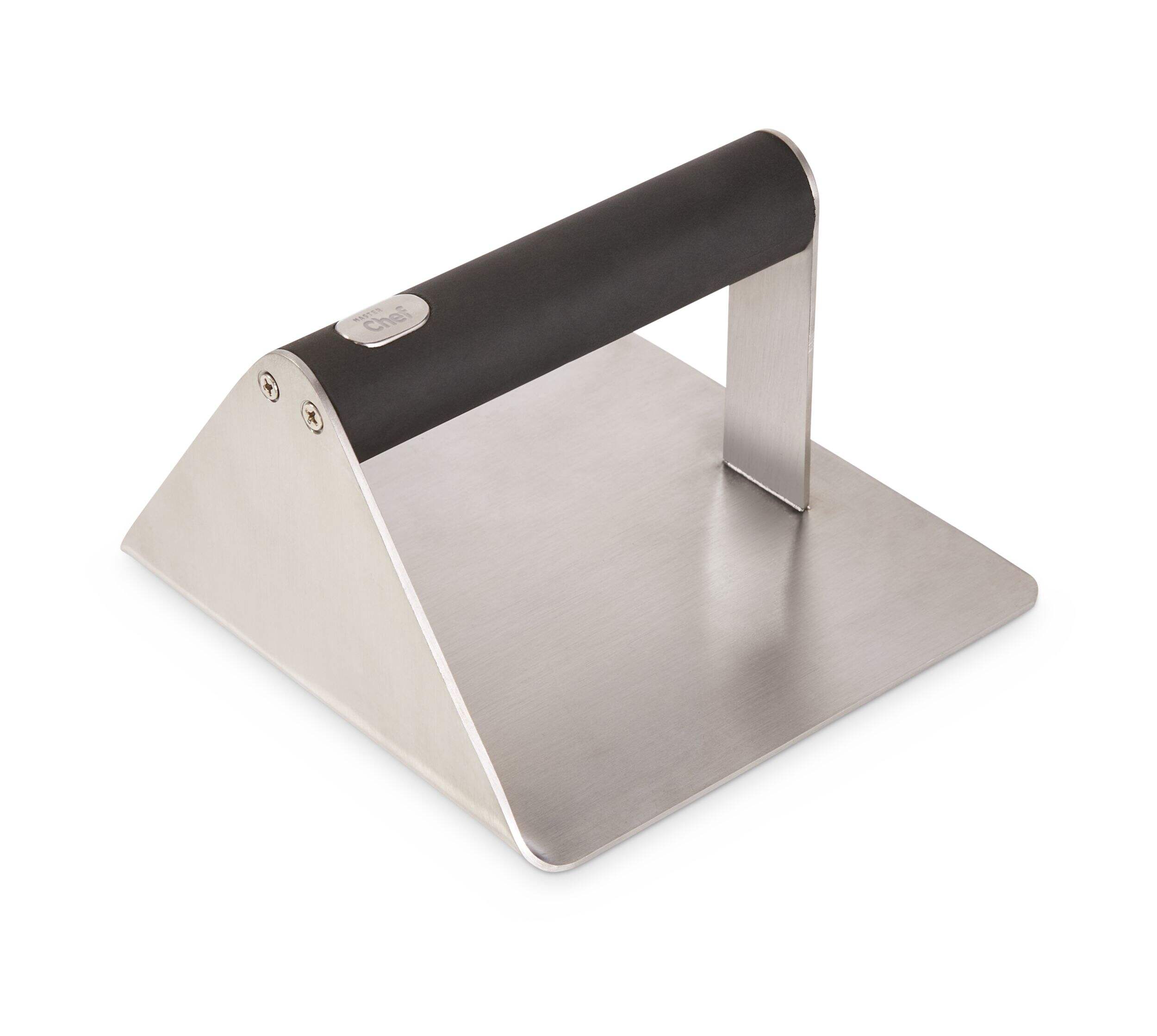 Master Chef Square Stainless Steel Griddle Press with Soft Touch Handle Front_Three_Fourths_Angled_Right