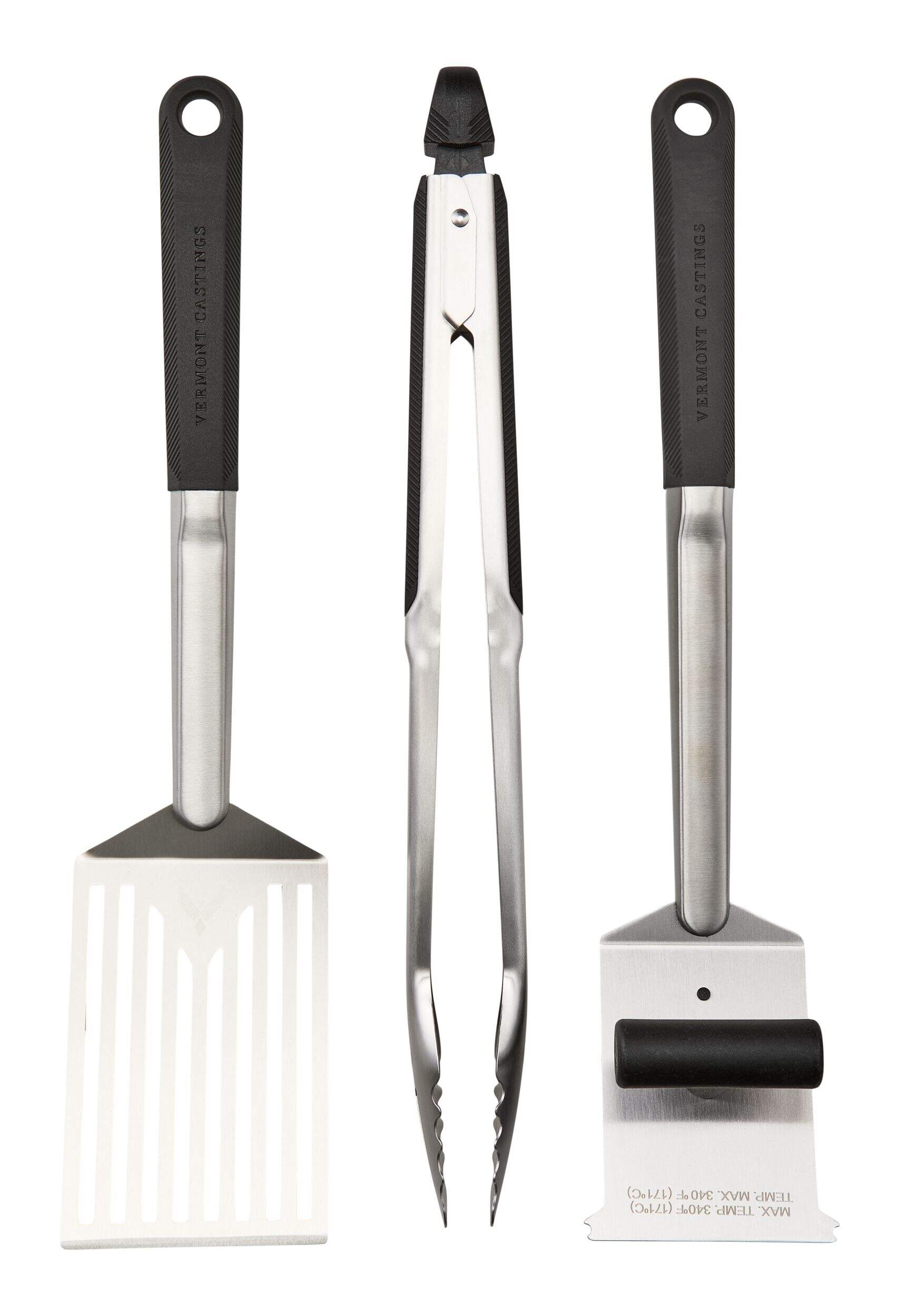 Vermont Castings Stainless Steel BBQ Grill Tool Set, Ergonomic Grip, 3-pc Front_Flat