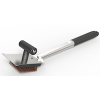 Vermont Castings Stainless Steel BBQ Grill Brush with Palmyra Bristles & Soft-Grip Handle Front_Three_Fourths_Angled_Left