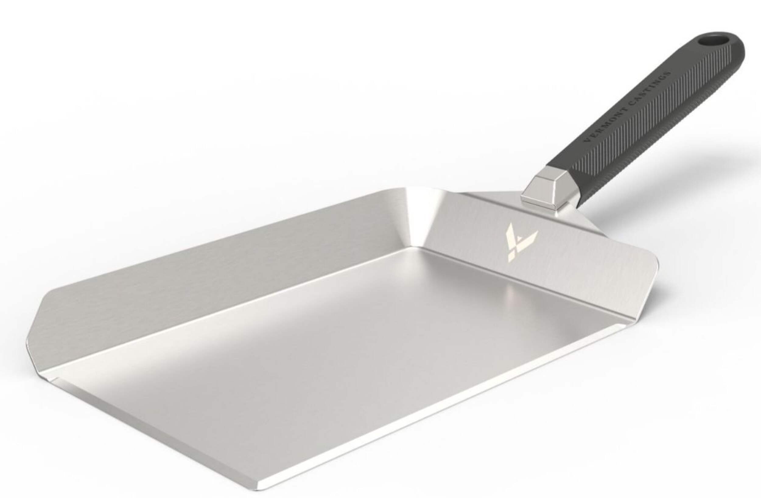 Vermont Castings XL Stainless Steel Griddle Scoop, Ergonomic Grip, Black Front_Three_Fourths_Angled_Left