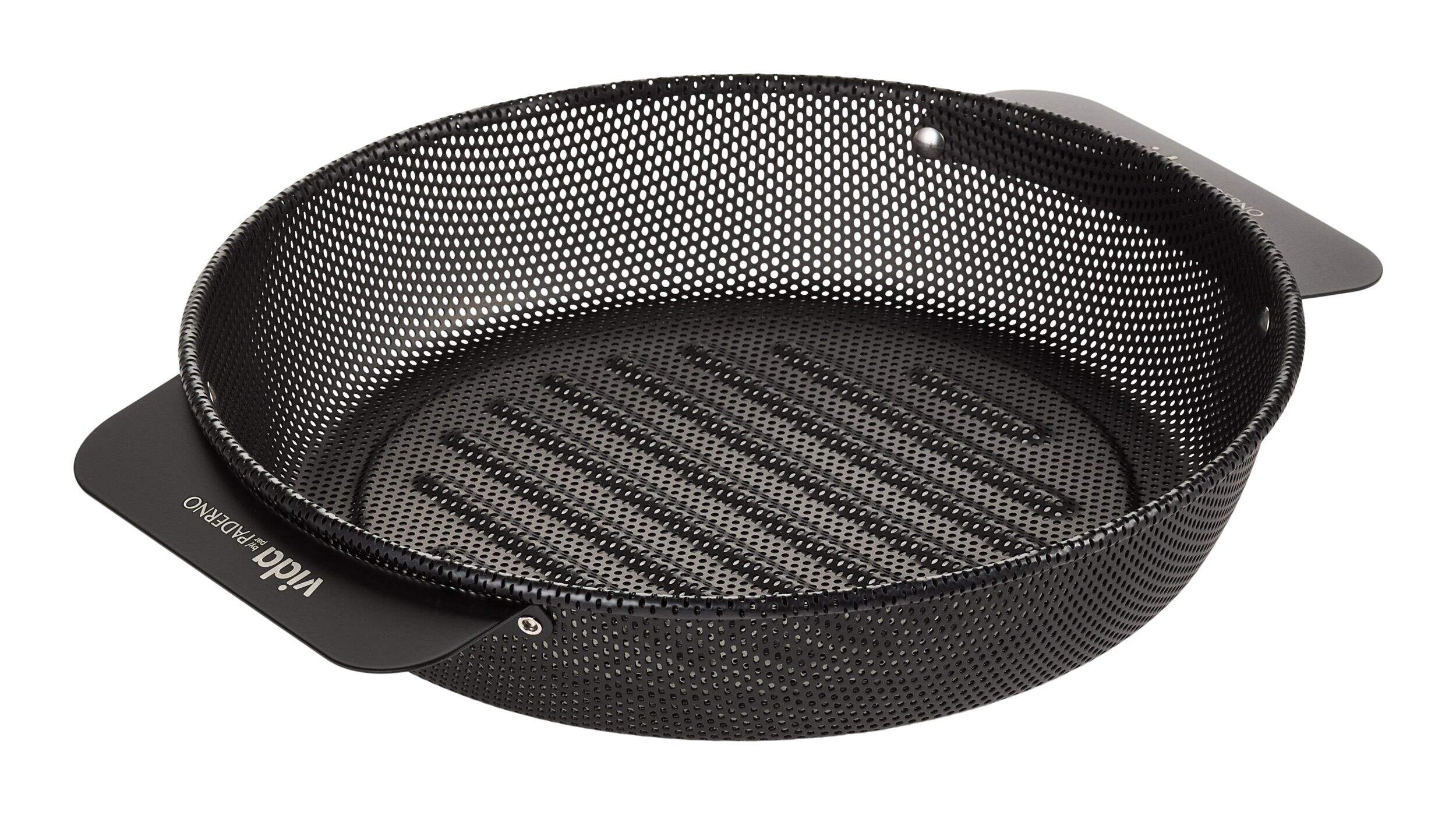 Vida by PADERNO Heavy-Duty Non-Stick Round Grill BBQ Basket with Handles, Black Front_Three_Fourths_Angled_Right
