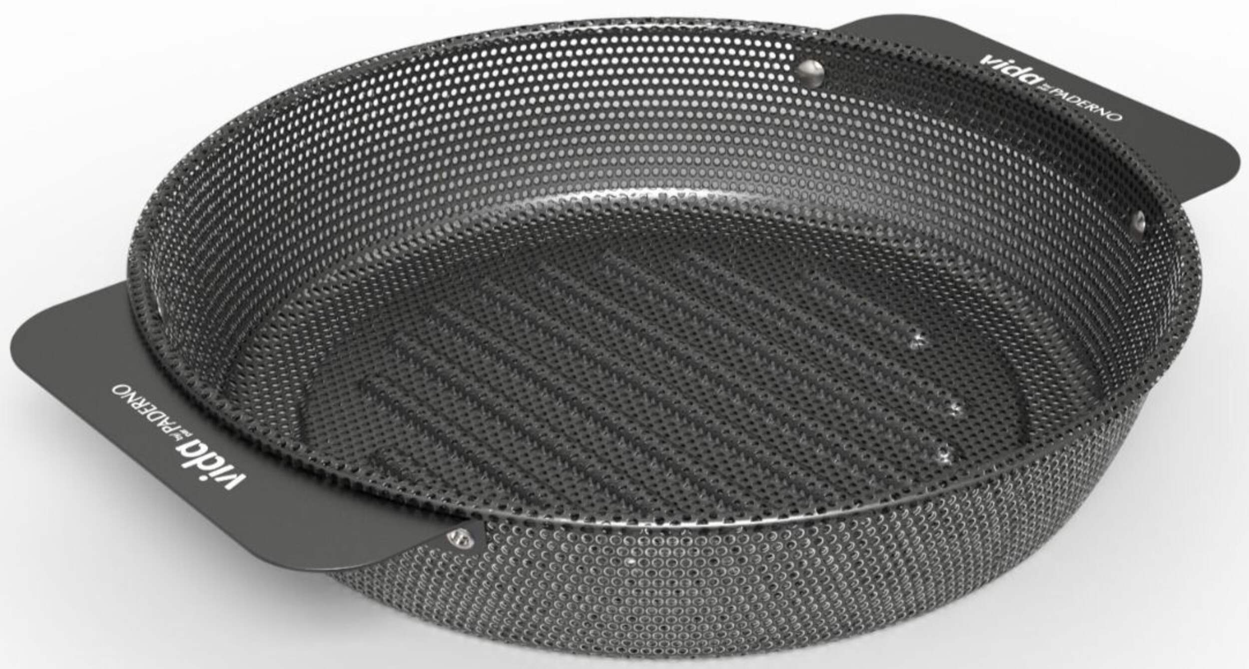 Vida by PADERNO Heavy-Duty Non-Stick Round Grill BBQ Basket with Handles, Black Overhead_Plunge