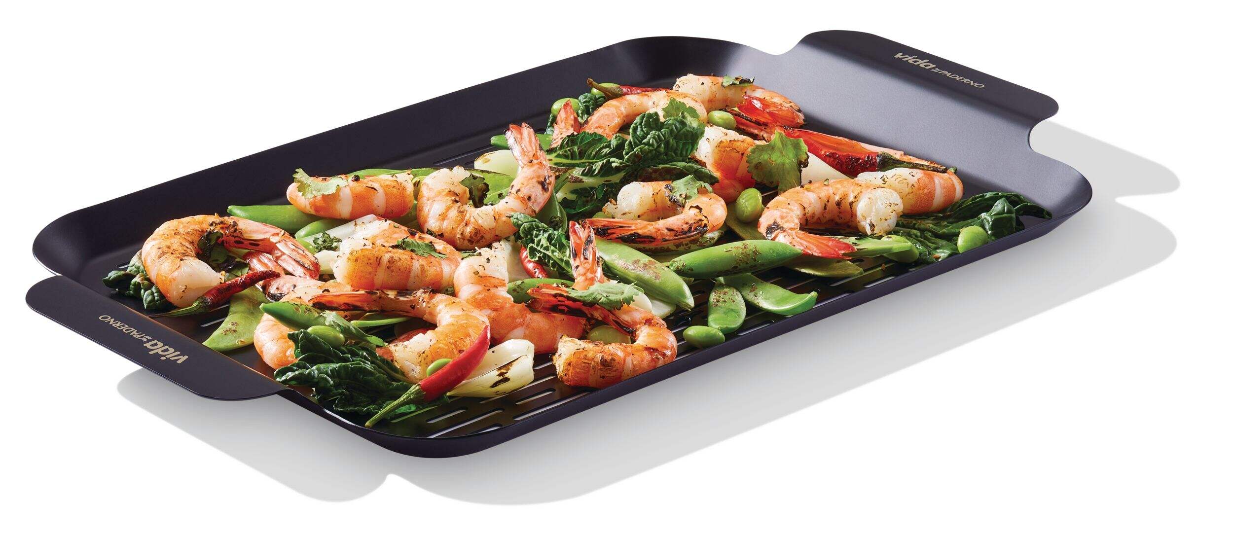 Vida by PADERNO Rectangular Non-Stick Steel Grill BBQ Topper Front_Three_Fourths_Angled_Right