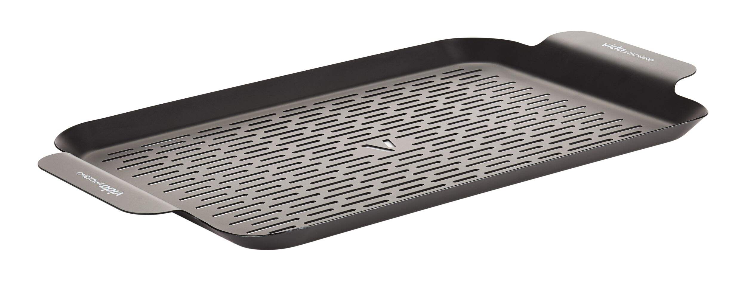Vida by PADERNO Rectangular Non-Stick Steel Grill BBQ Topper Front_Three_Fourths_Angled_Right