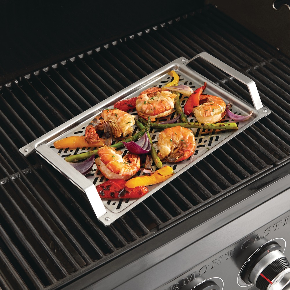 Vermont Castings Stainless Steel Rectangular Shaped Durable BBQ Grill Topper/Tray/Pan w/ Easy