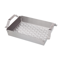 Vermont Castings Stainless Steel Rectangular Shaped BBQ Grill/Grilling Basket Topper w/ Handles Front_Angled_Left
