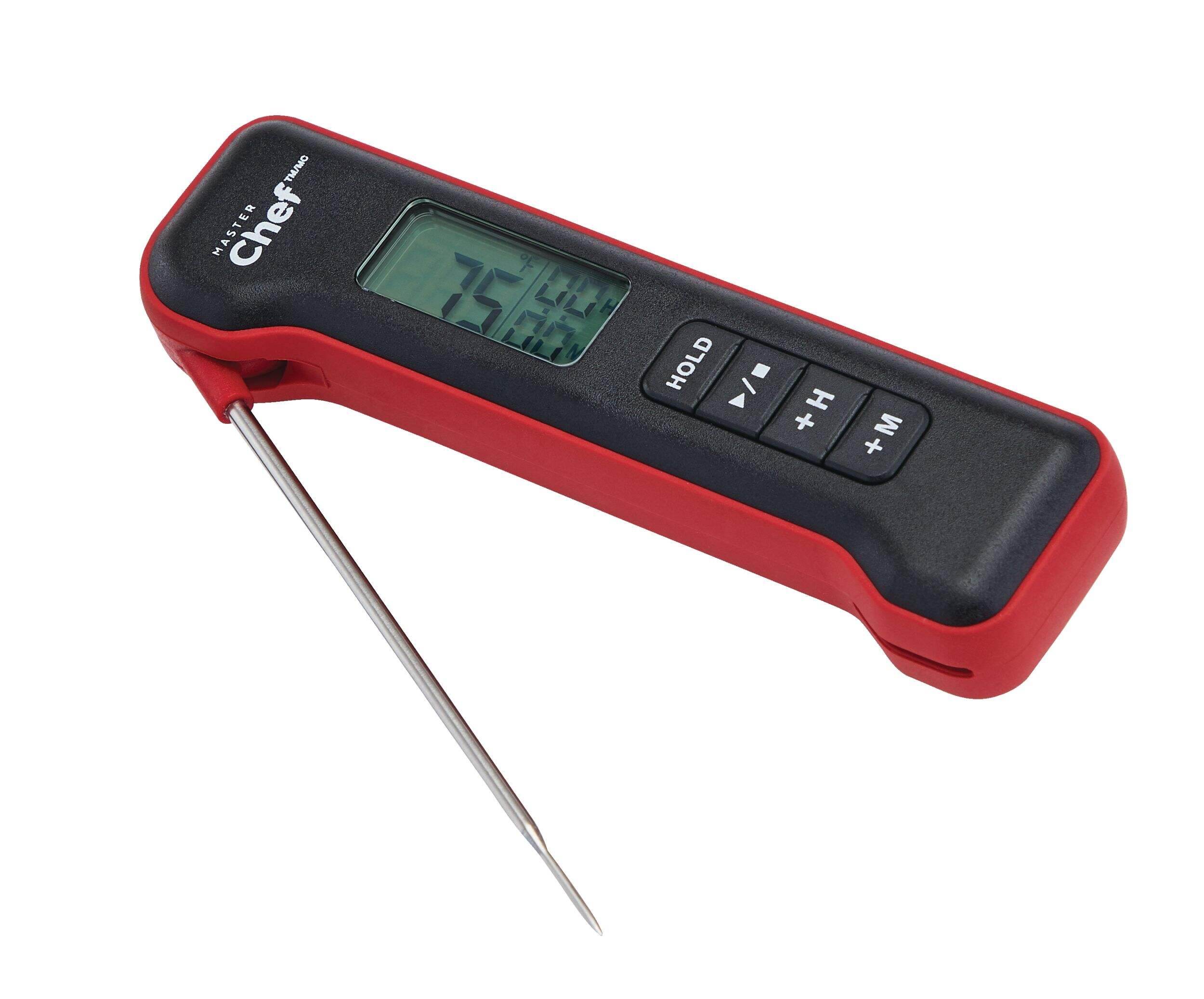 MASTER Chef Digital Folding BBQ Food & Meat Thermometer with a Stainless Steel Probe Front_Angled_Left