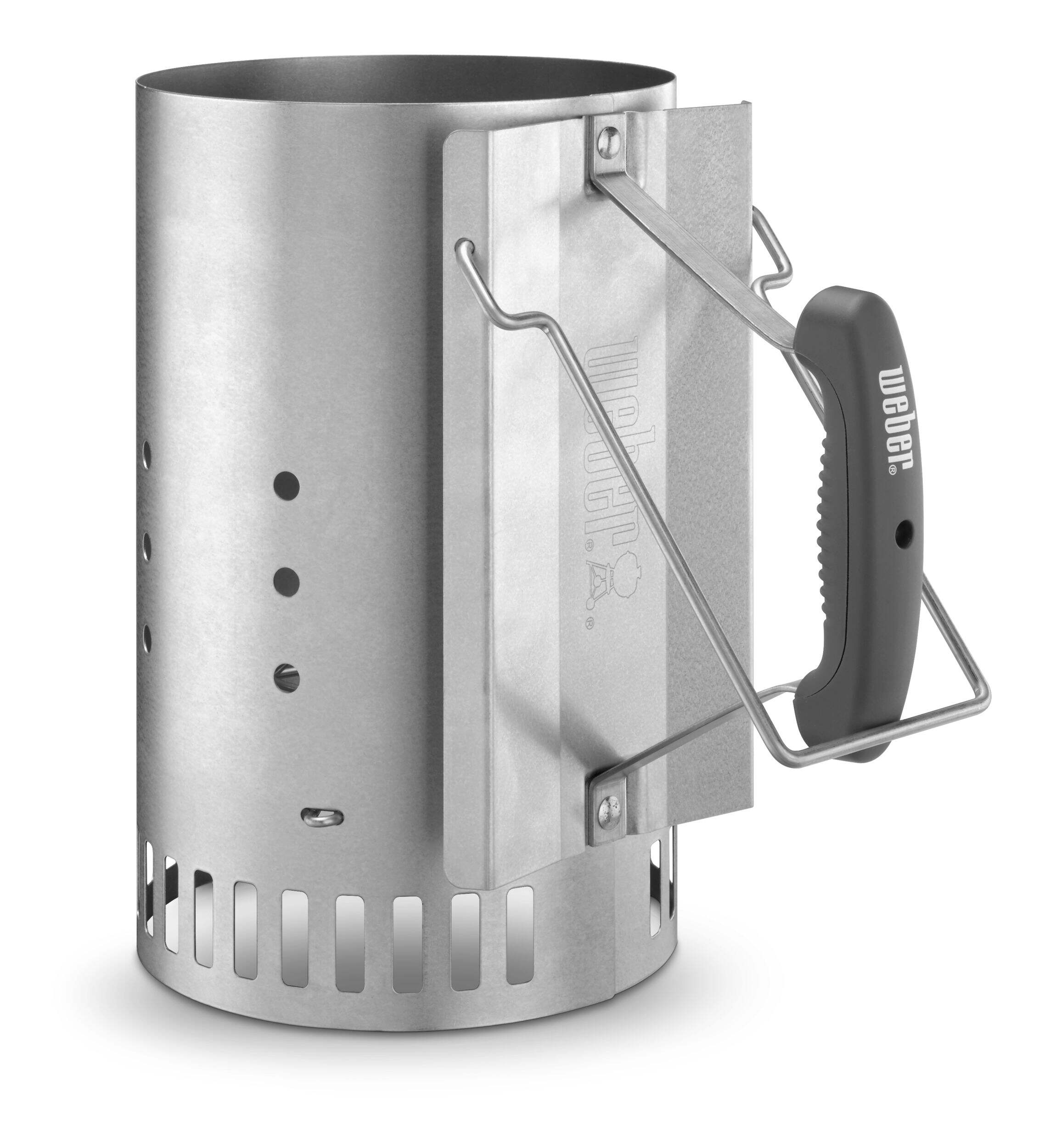Weber Steel Rapidfire Charcoal Chimney Starter with Dual Handles Front_Angled_Right