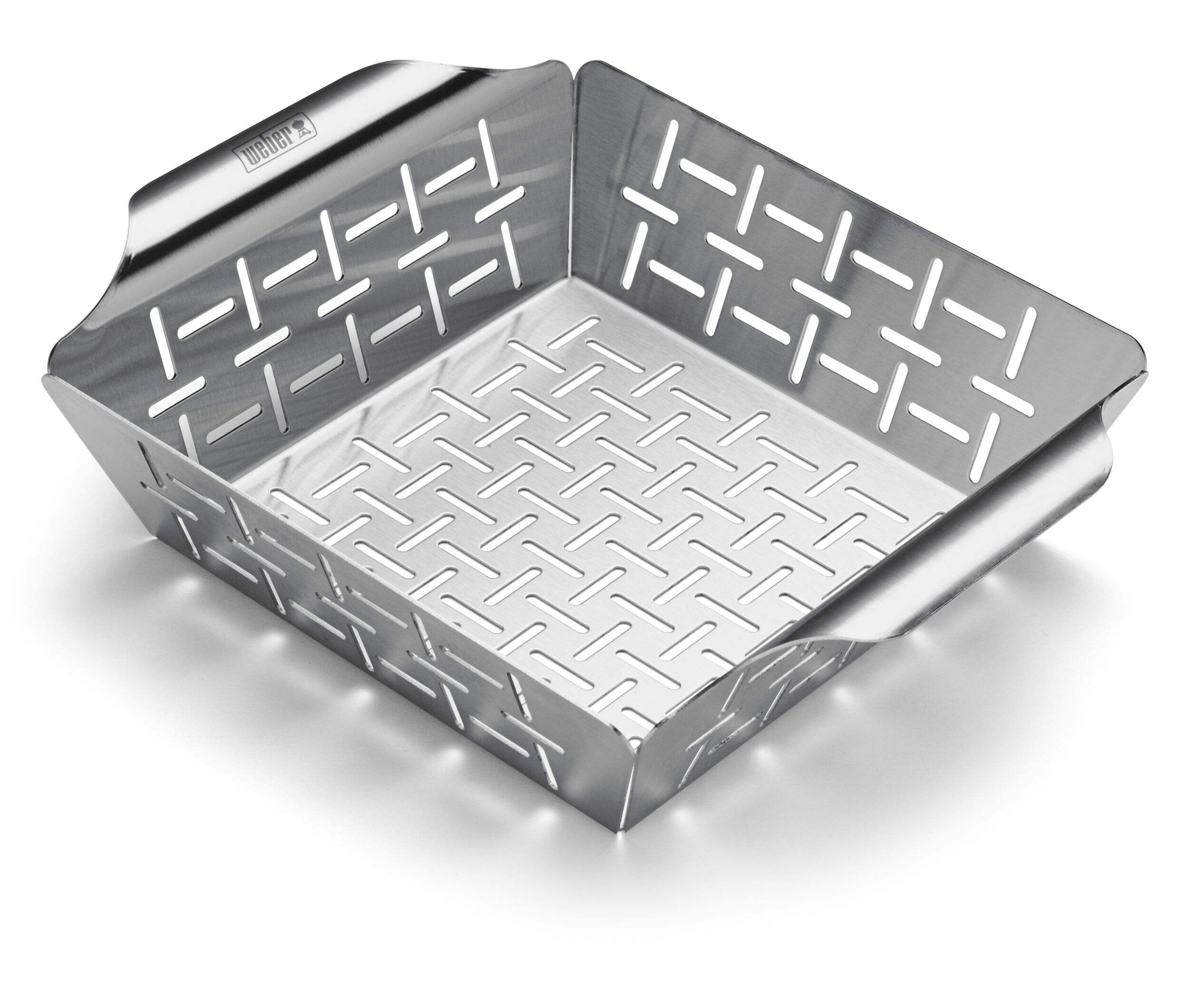 Weber Deluxe Stainless Steel Square Shaped Grill Basket Front_Angled_Left