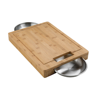 Napoleon PRO Bamboo Cutting Board Set w/ Stainless Steel Bowls Front_Angled_Right