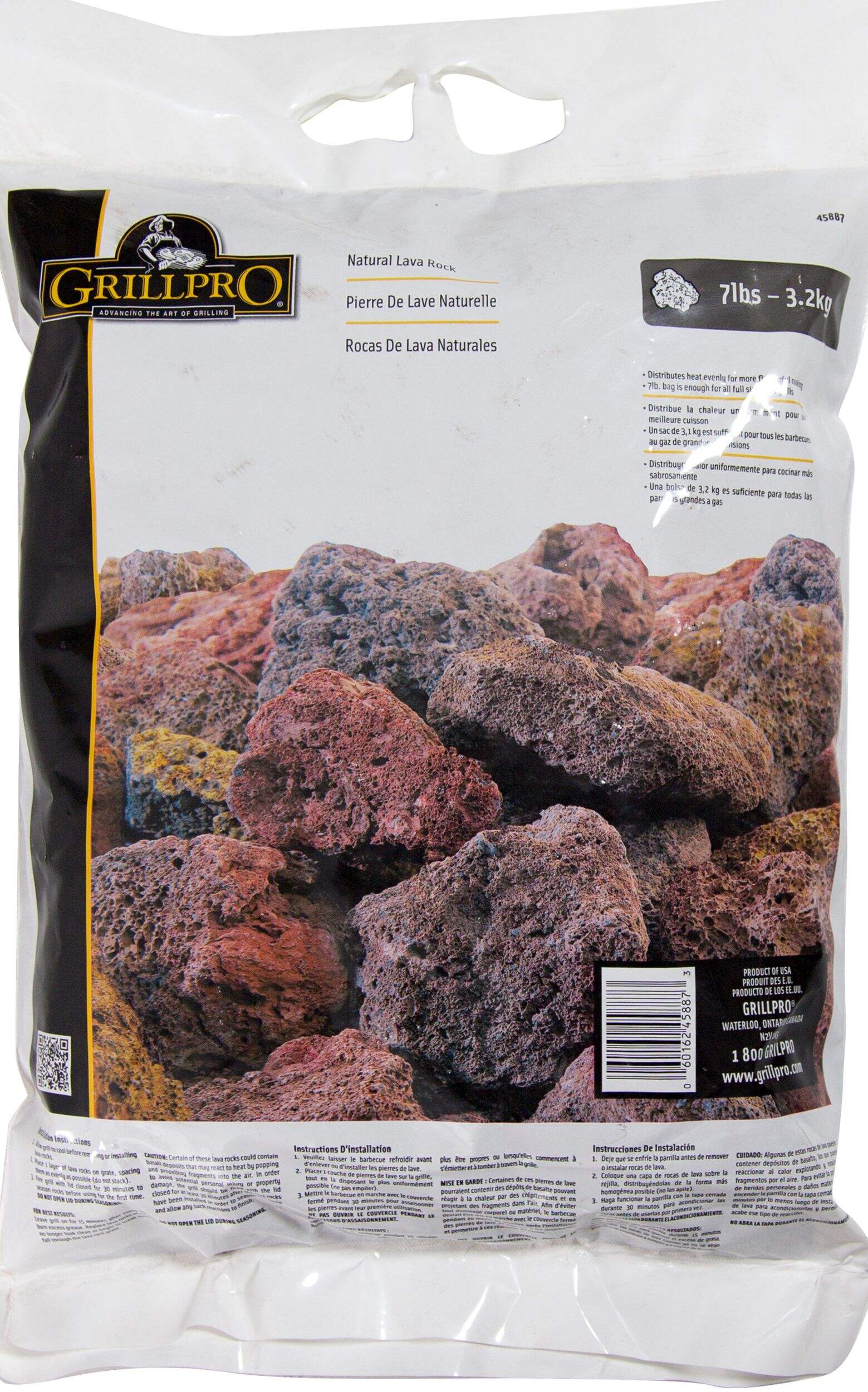 GrillPro Lava Rock Briquettes for BBQ Grill, Heats Evenly & Reduces Flare-Ups, 7-lb Front_Flat