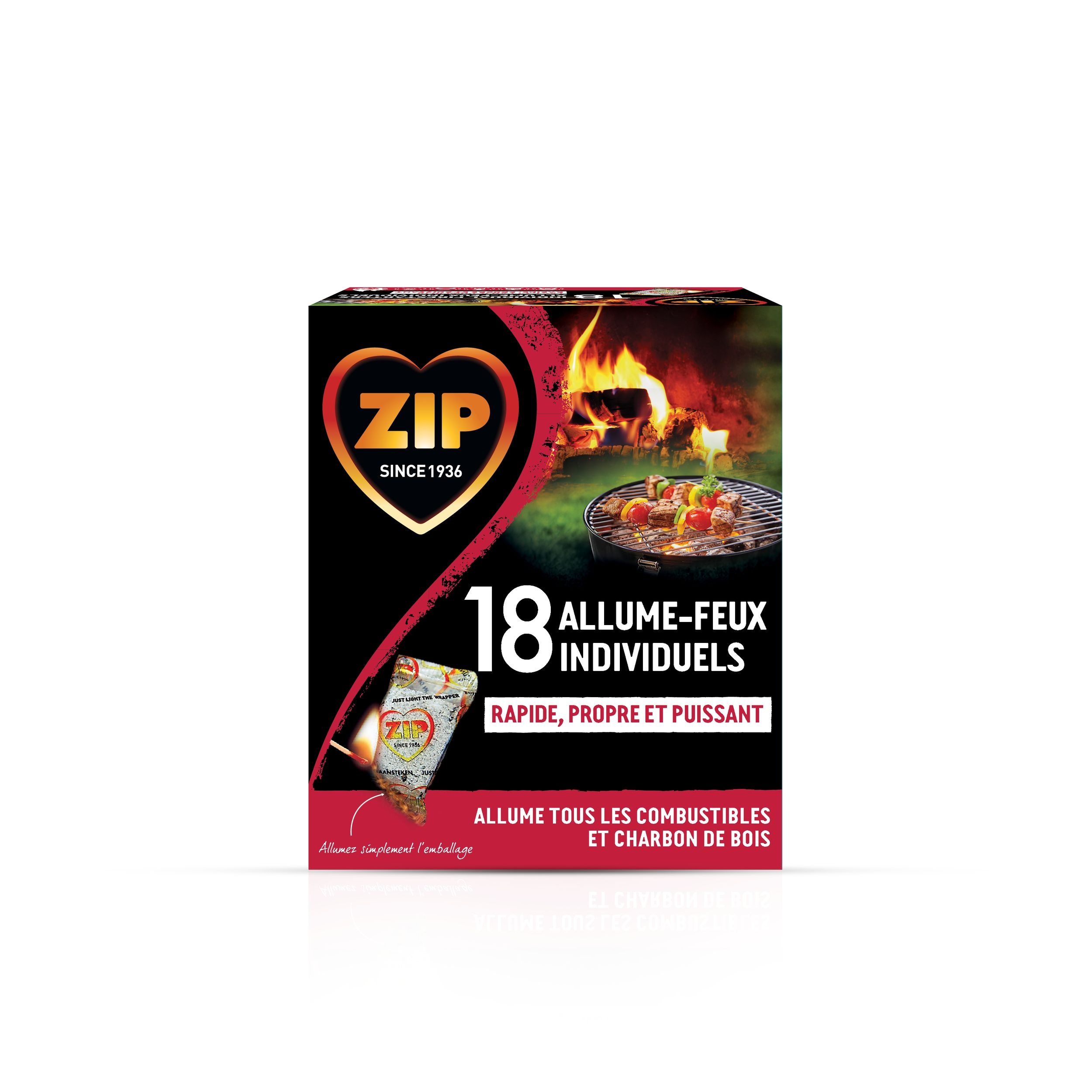 Cubes allumefeu Zip emballés individuellement, combustion de 15