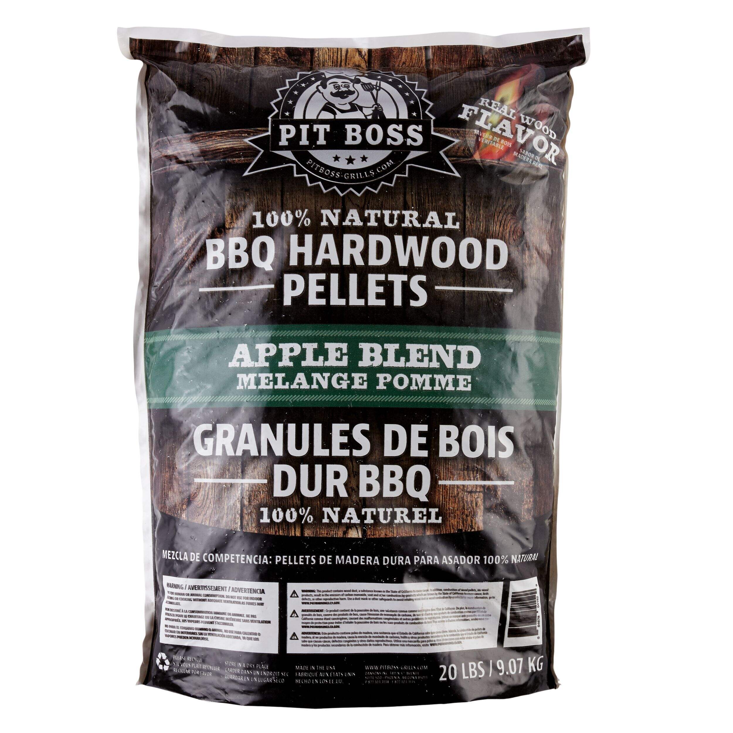 Granules de bois Pit Boss, 100 % naturel, mélange aux pommes, 20 lb Front_Flat