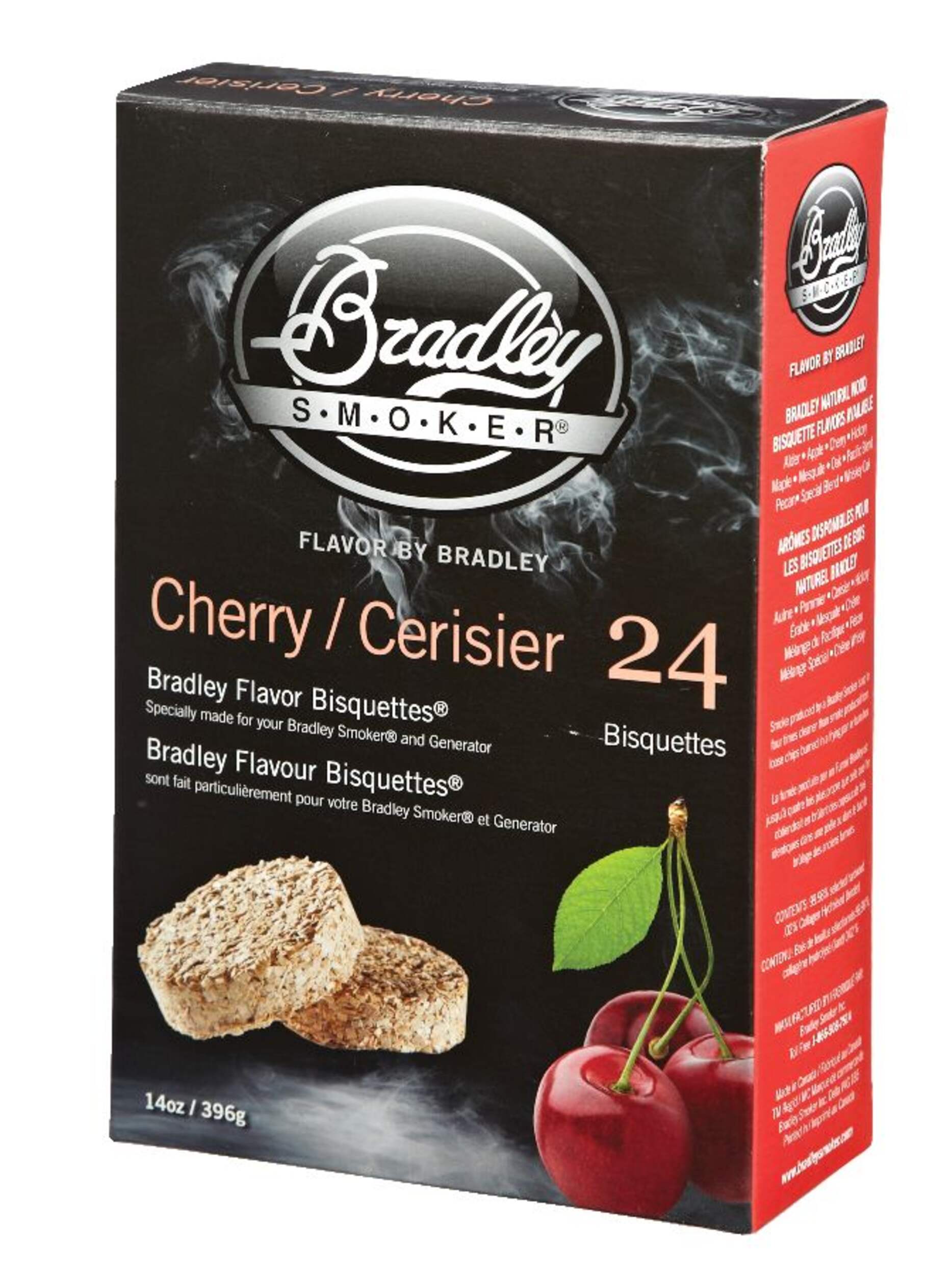 Bradley Smoker Cherry Flavoured Smoking Pure Wood Chip Bisquettes, 24-Pack Front_Angled_Left