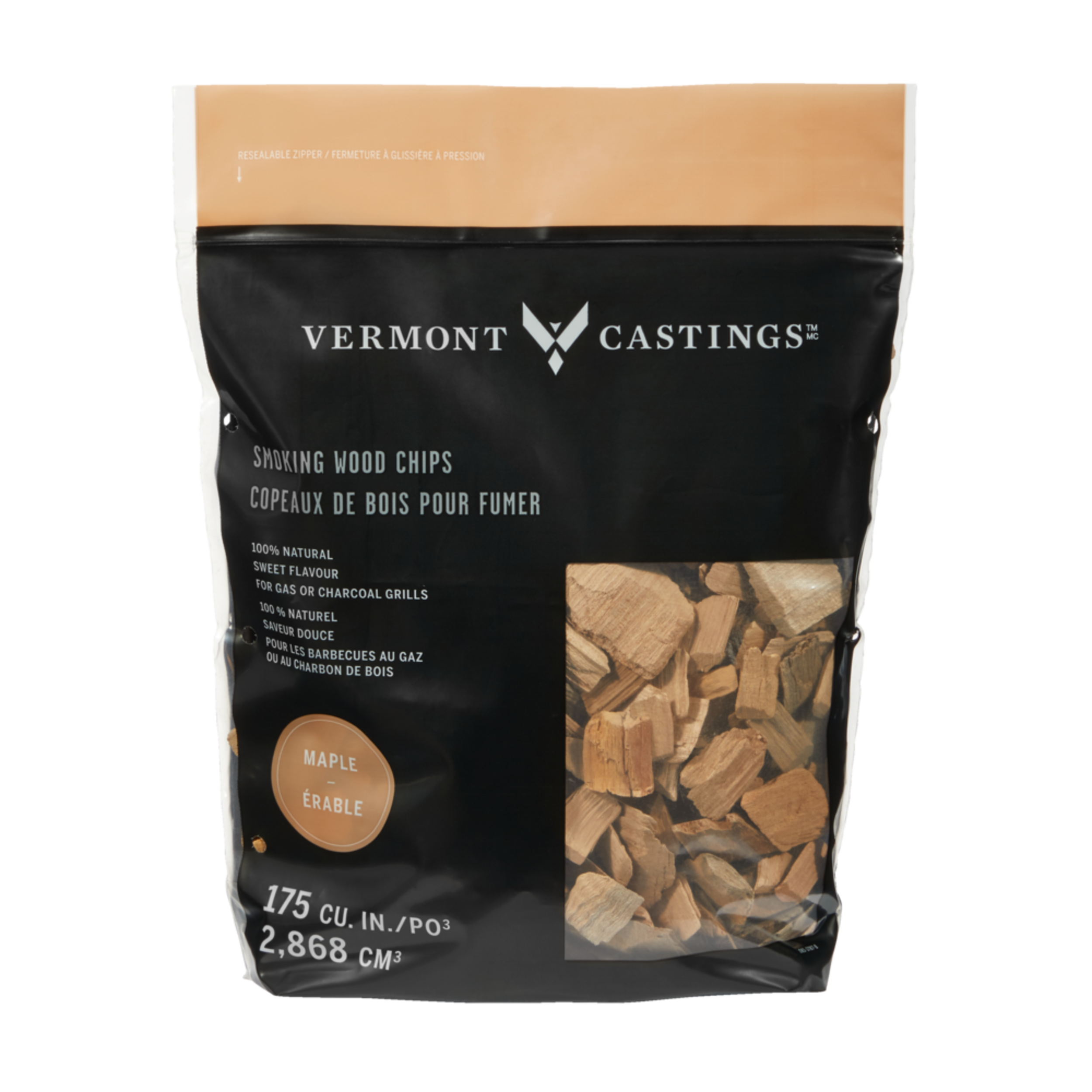 Copeaux de bois Vermont Castings, 100 % naturel, érable, 2 lb Front_Flat