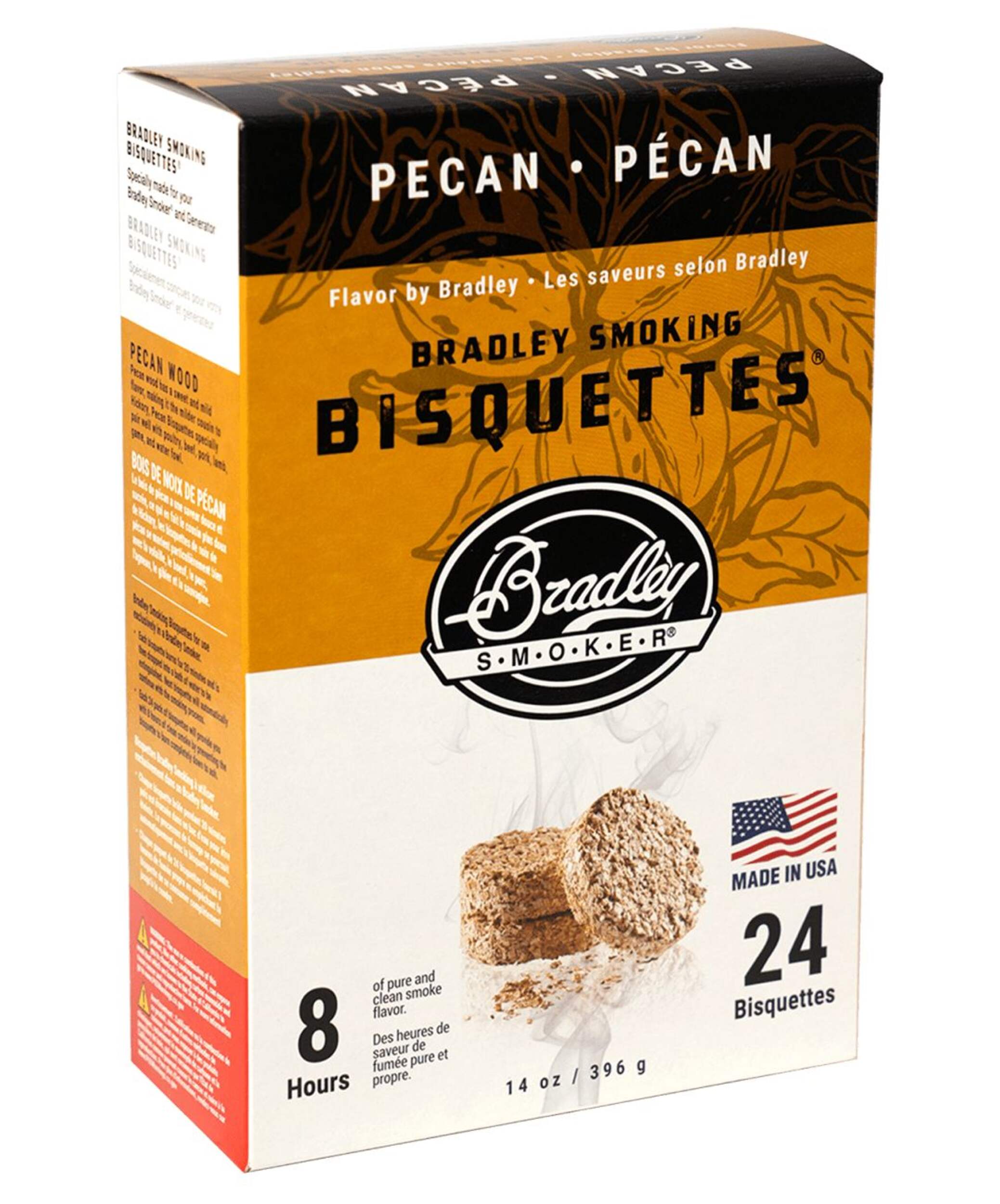 Bradley Smoker Wood Bisquettes, Pecan, 24-pk Front_Three_Fourths_Angled_Right