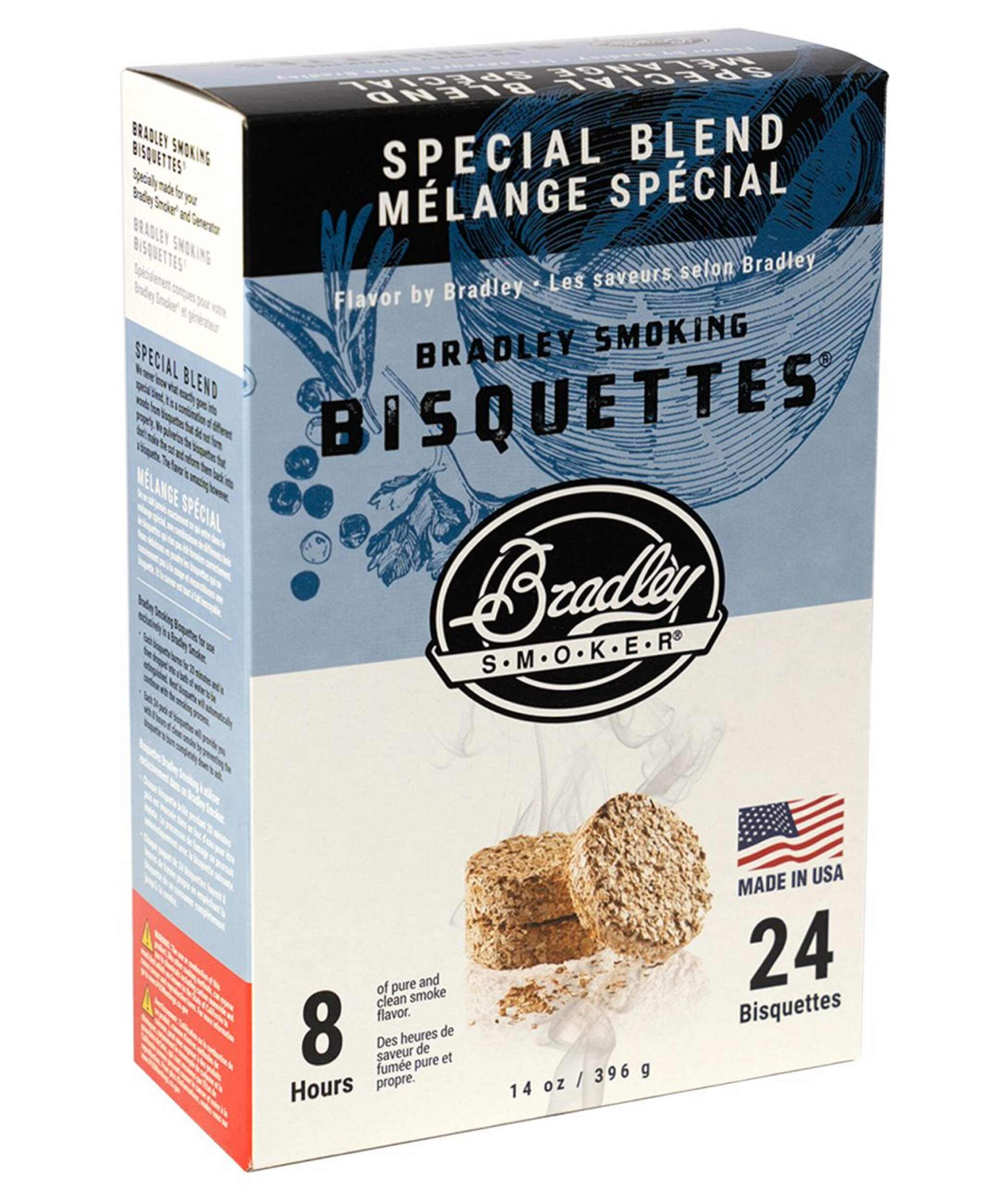 Bradley Smoker Wood Bisquettes, Special Blend, 24-pk Front_Three_Fourths_Angled_Right
