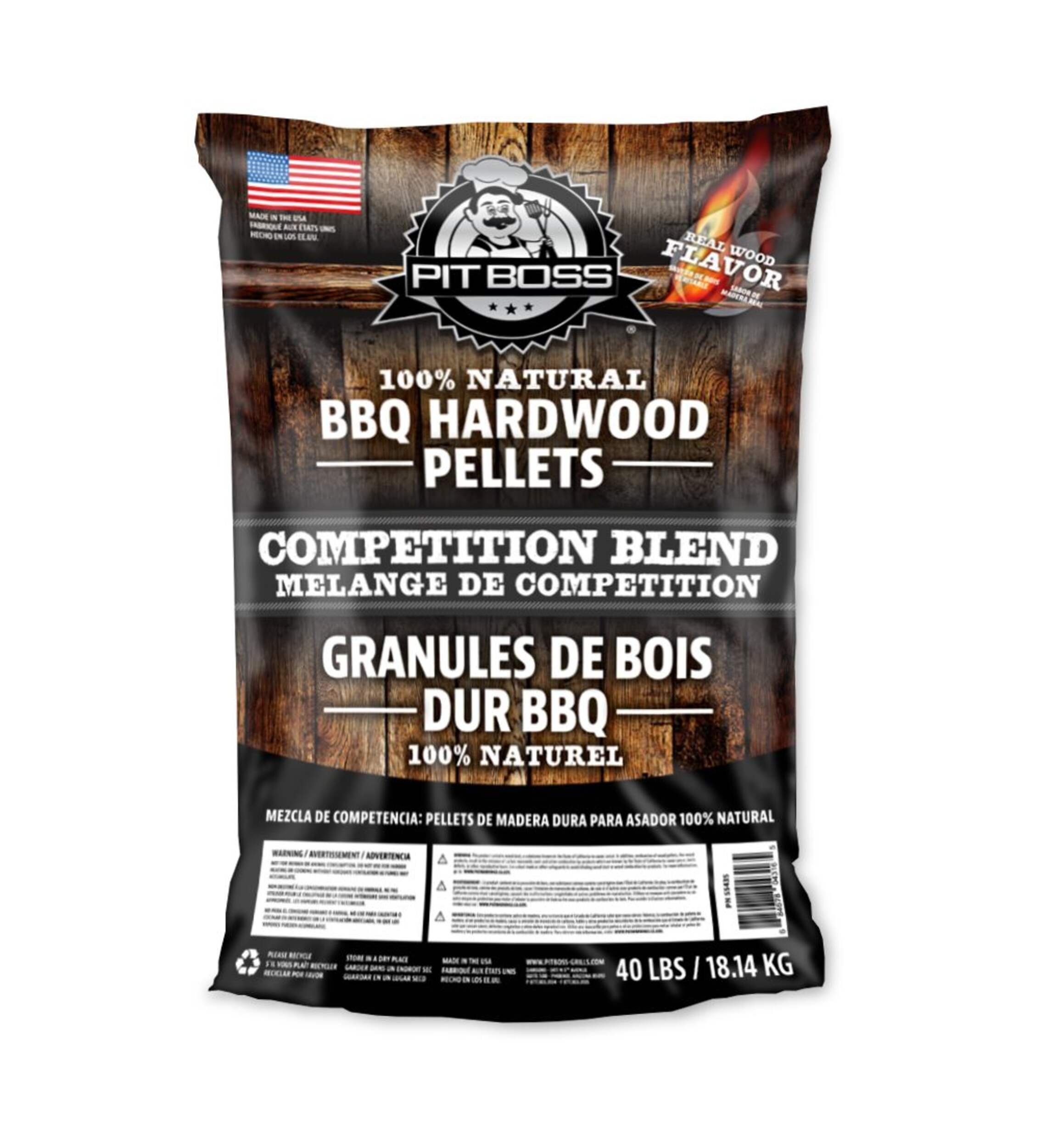 Granules de bois Pit Boss Mélange de compétition, 100 % naturel, mélange de compétition, 40 lb Front_Flat