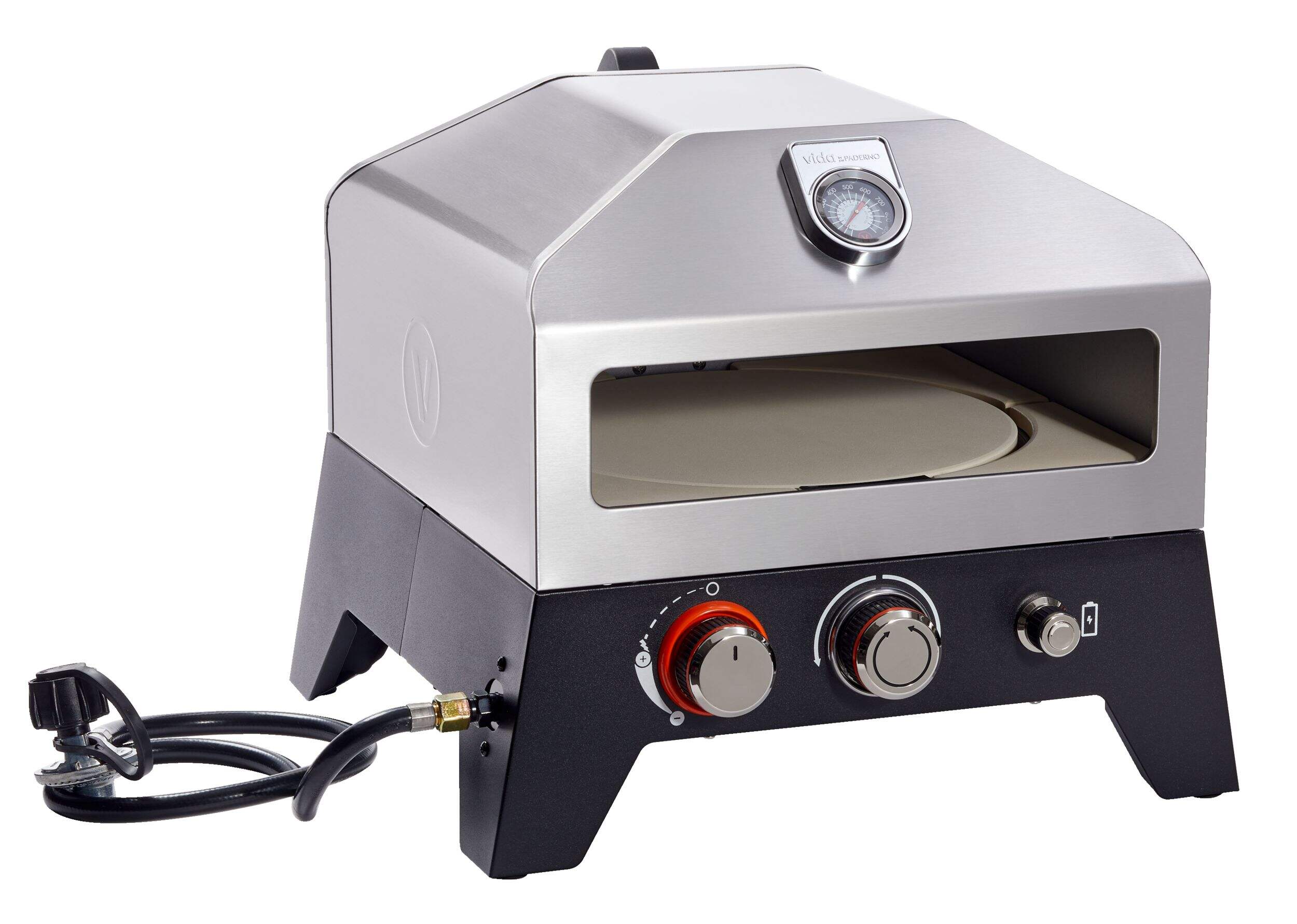 Vida By PADERNO 12-in Tabletop Single Burner Gas Pizza Oven, Portable Front_Angled_Right