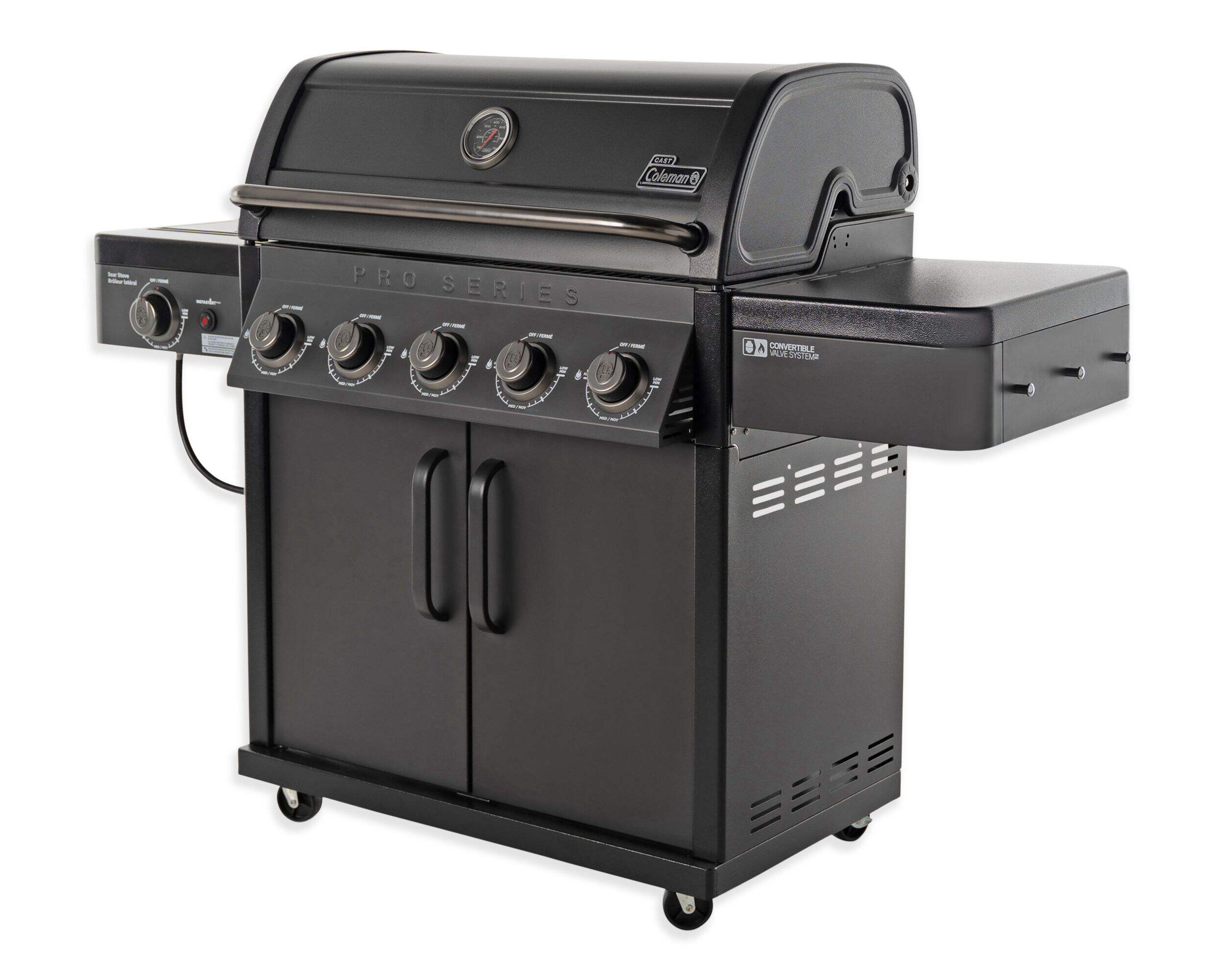 Coleman Pro Series 5-Burner BBQ Grill with Lid Thermometer, 12000 BTU Front_Three_Fourths_Angled_Left