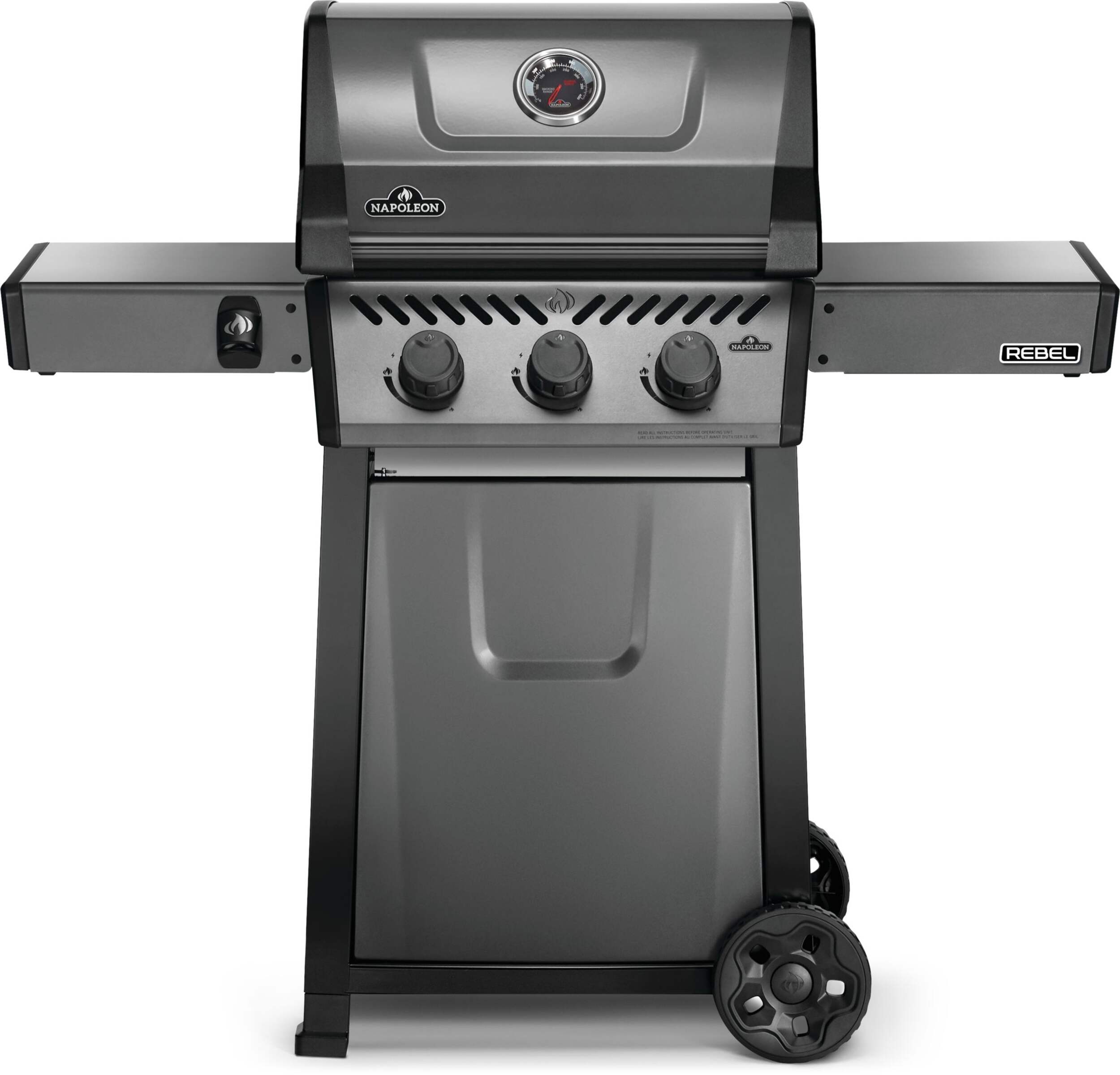 Napoleon Rebel 3 Propane Gas BBQ Grill with 3 Burners, Graphite Grey Front_Flat