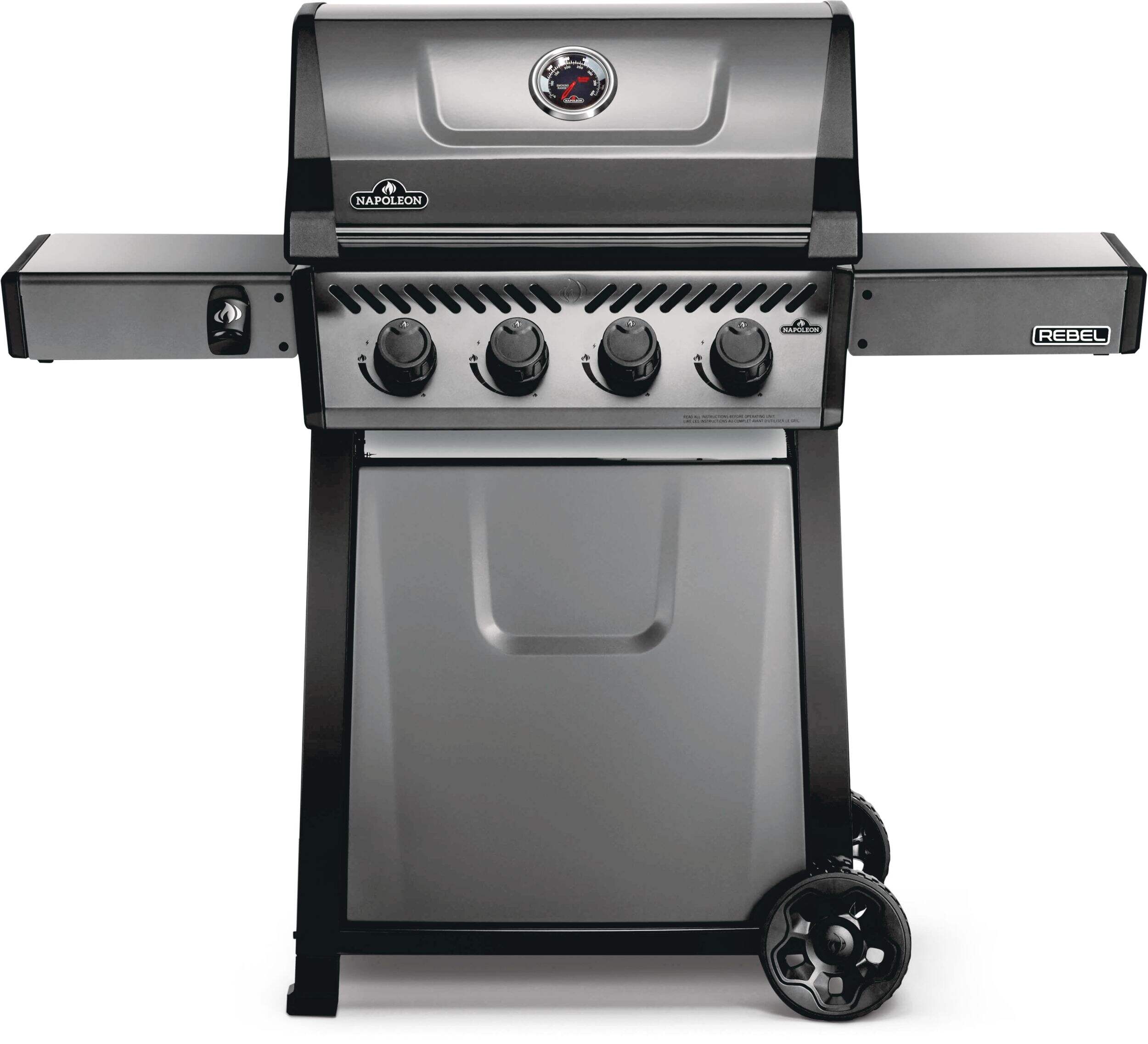 Napoleon Rebel 4 Propane Gas BBQ Grill with 4 Burners, Graphite Grey Front_Three_Fourths_Angled_Right