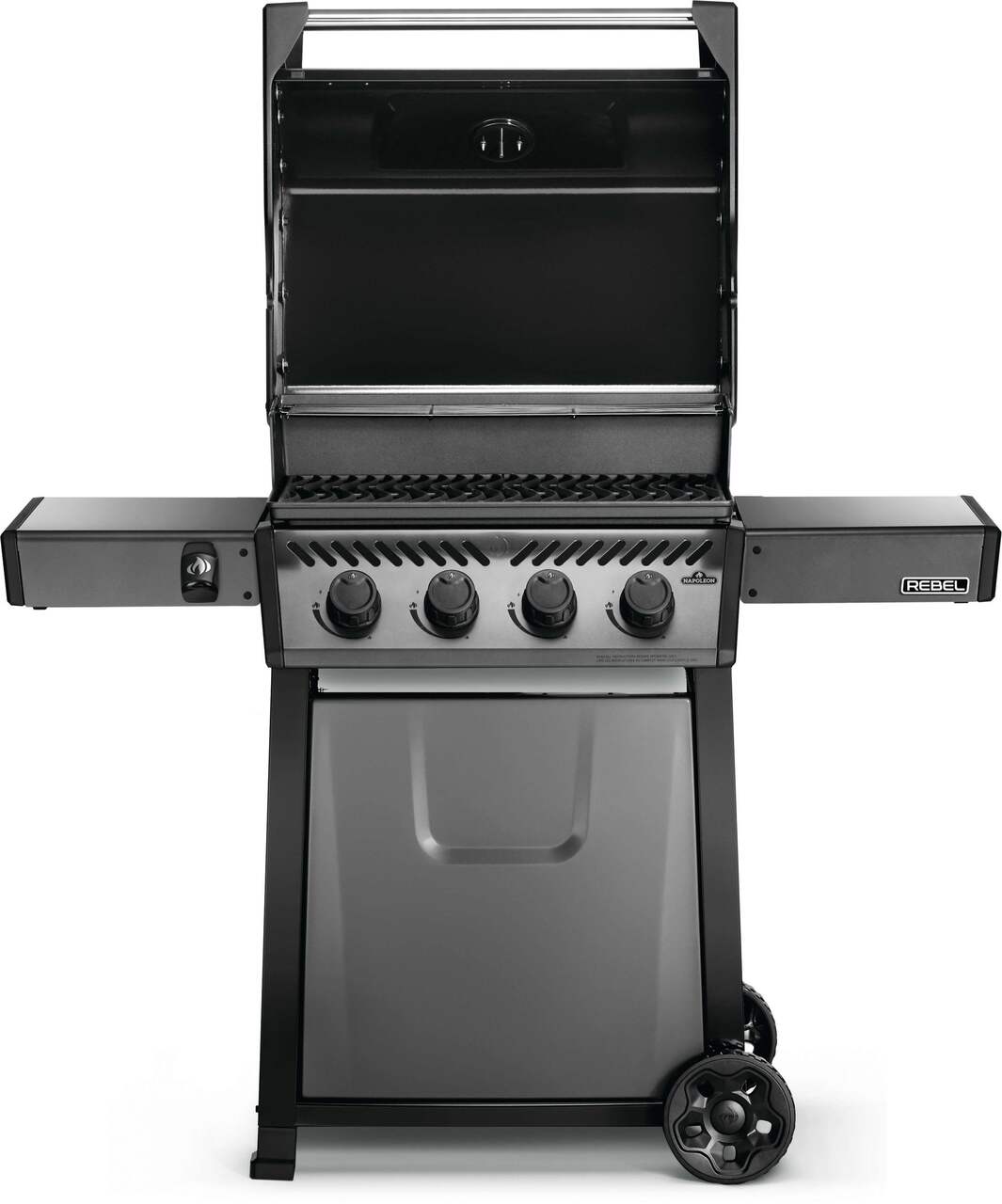 Napoleon Rebel Natural Gas BBQ Grill with 4 Burners, Graphite Grey, Folding  Side Shelves, Cast Iron Cooking Grids