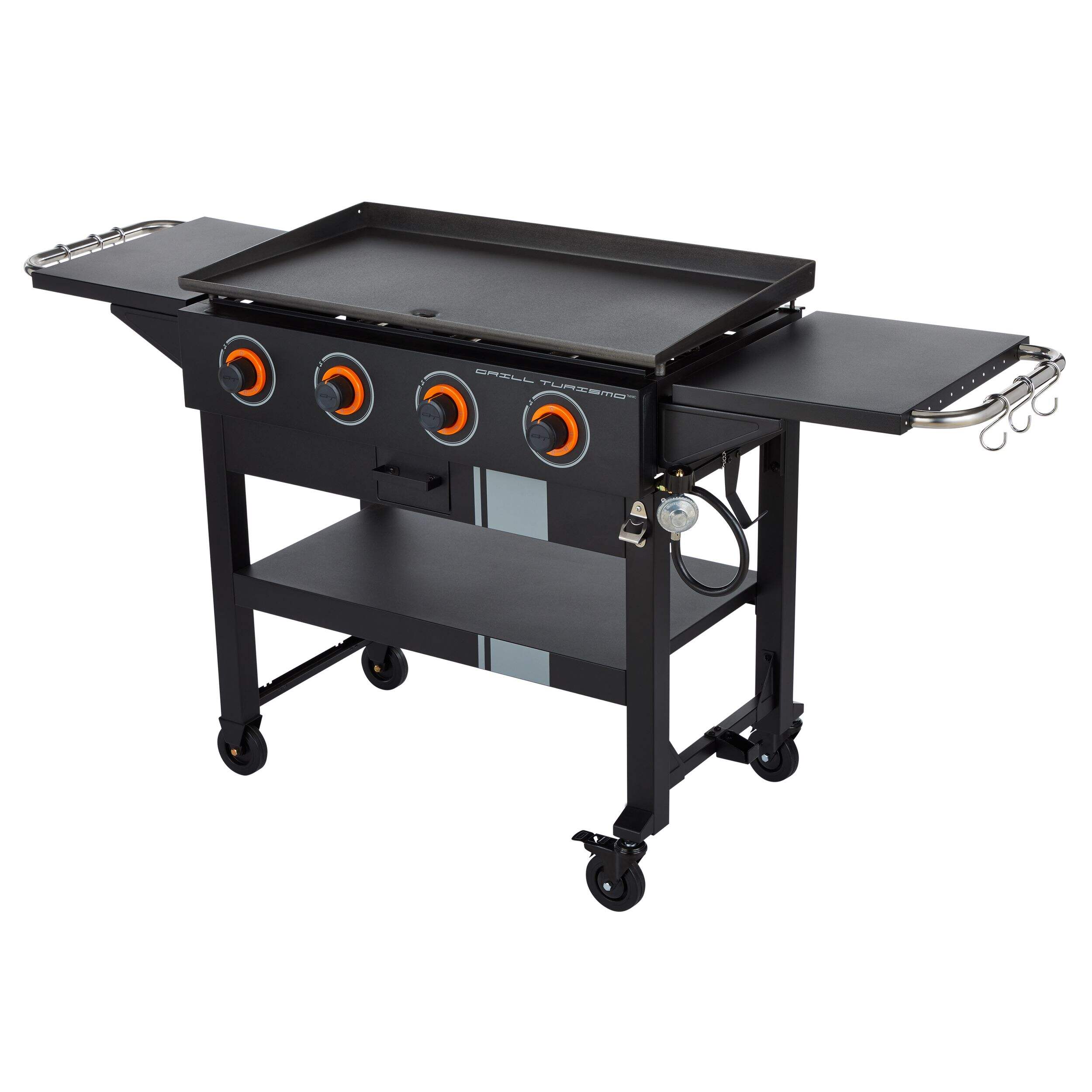 MASTER Chef G70220 Grill Turismo 4-Burner Propane Gas Griddle with Side Shelves, 36-in Front_Three_Fourths_Angled_Left
