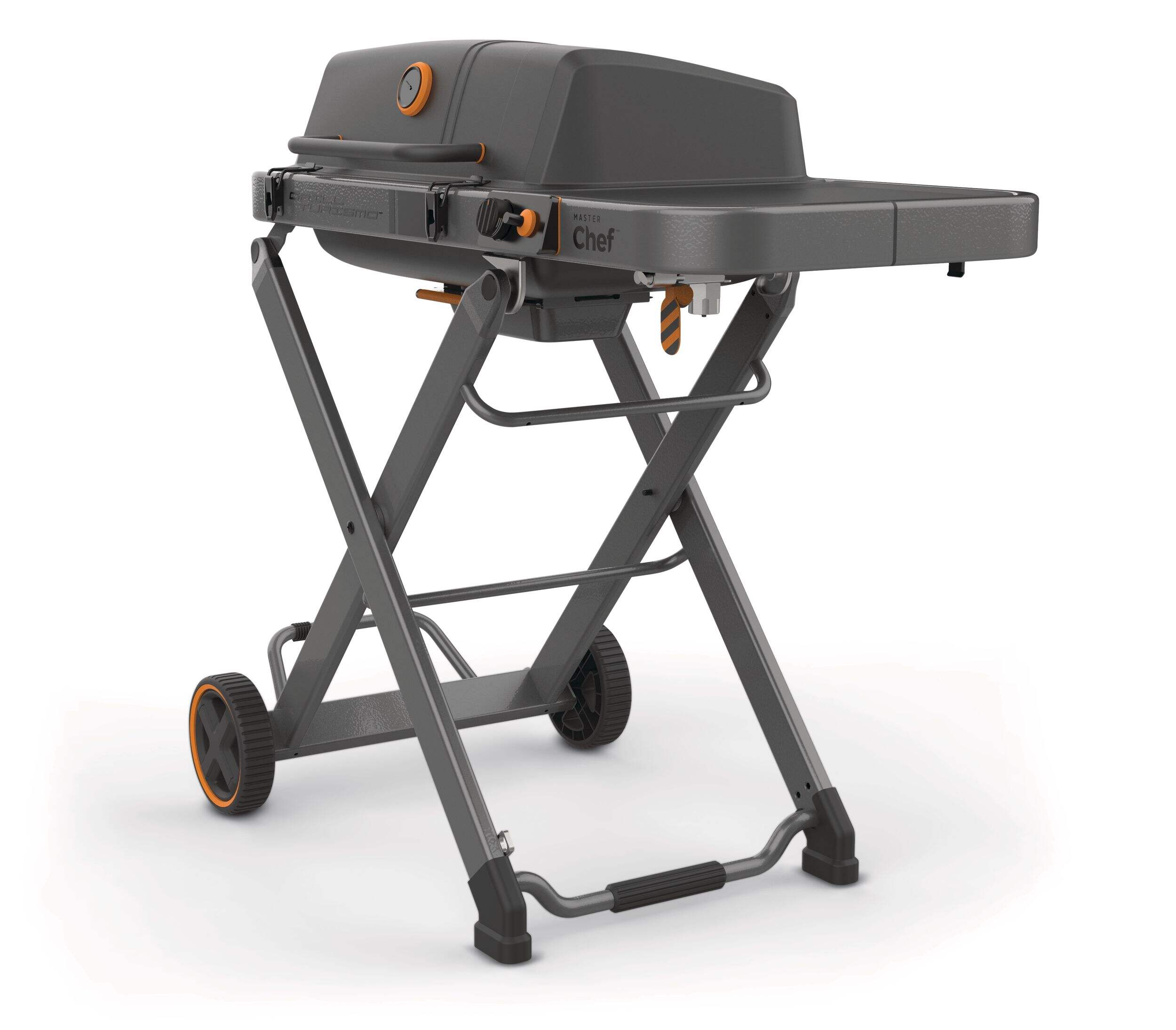 MASTER Chef Grill Turismo™ Portable Gas BBQ with Foldable Cart Front_Three_Fourths_Angled_Left