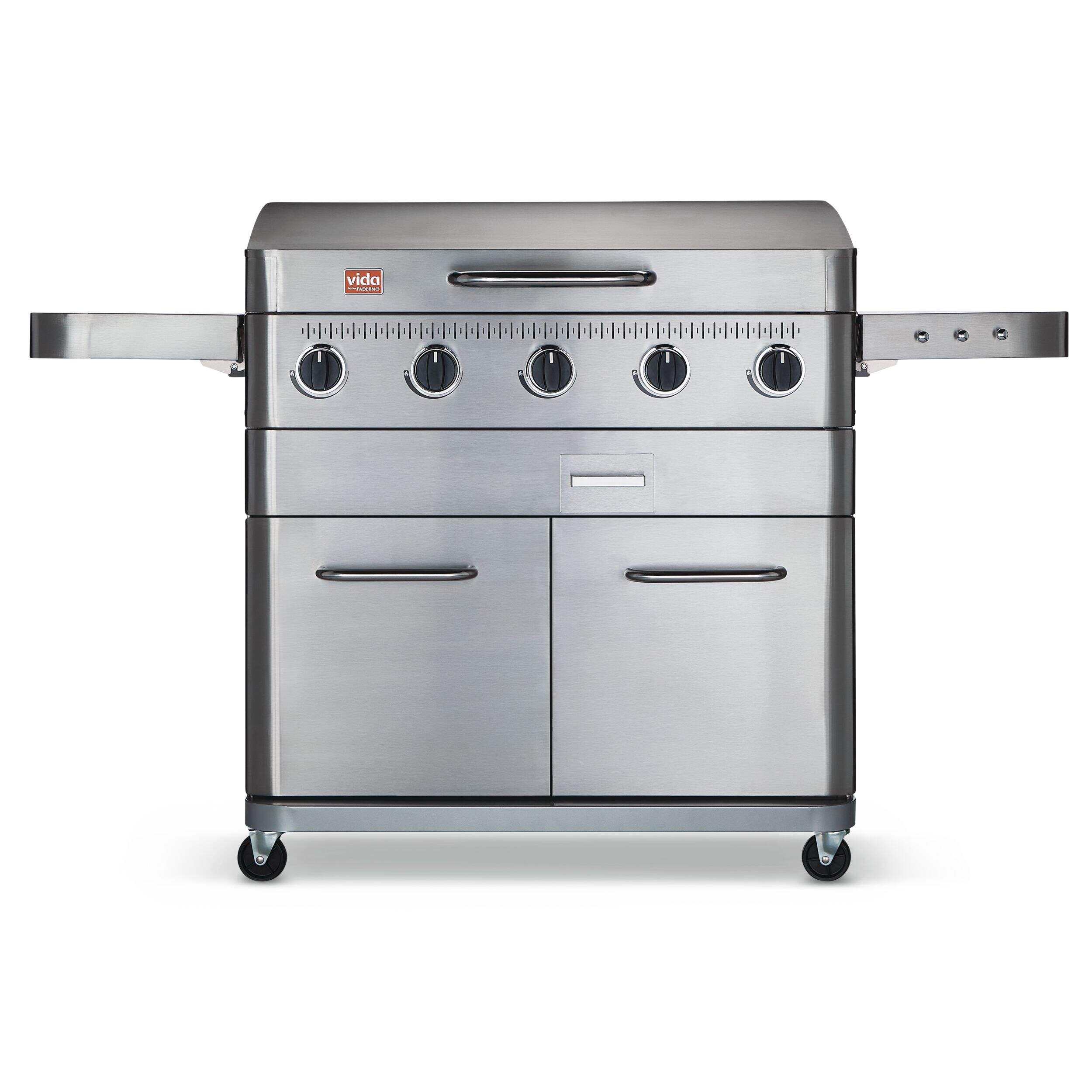 Vida by PADERNO Stainless Steel 5-Burner Gas BBQ Griddle with Hood Front_Flat