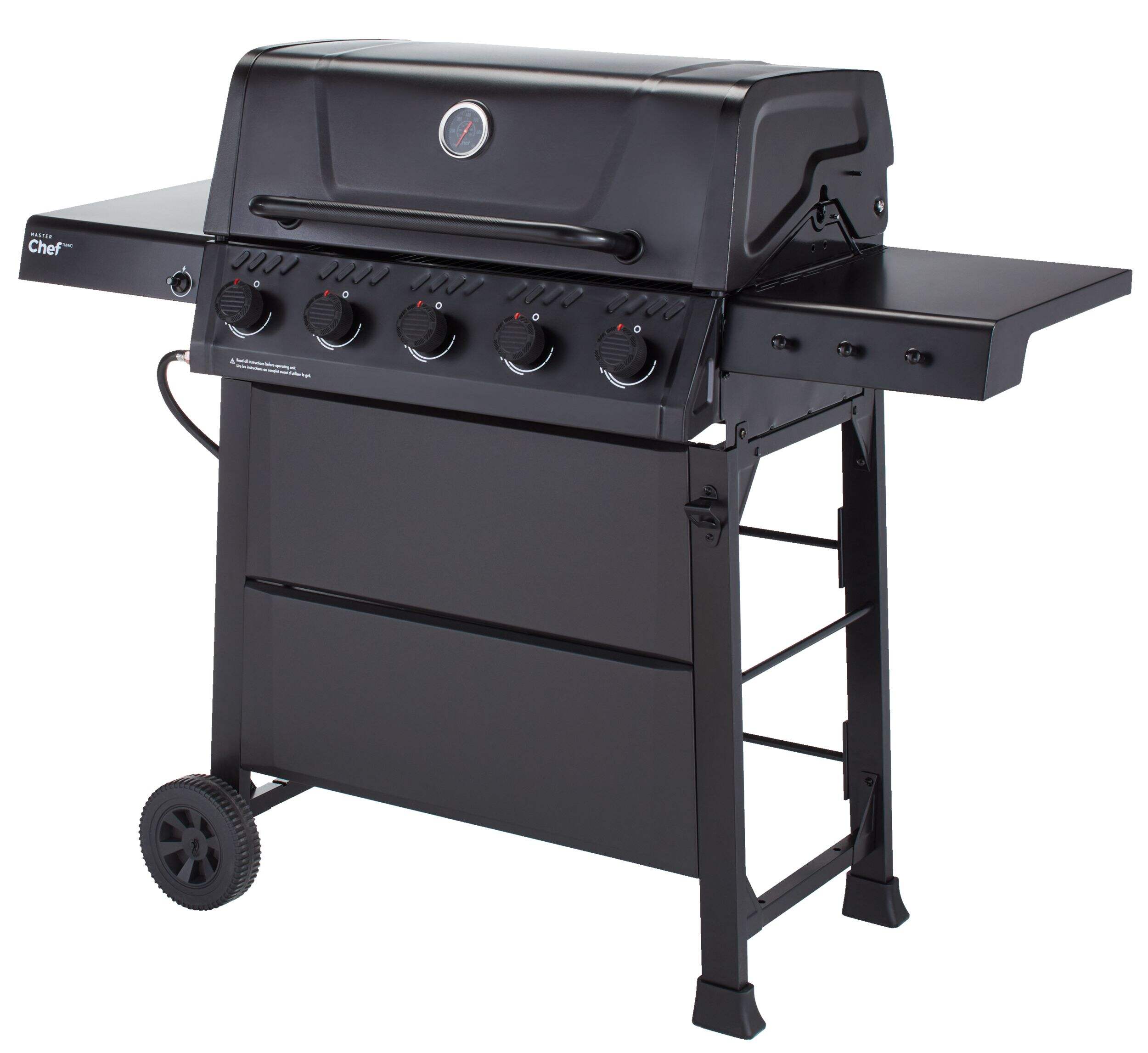 Barbecue au propane MASTER Chef Discover à 5 brûleurs avec bouton-poussoir Front_Three_Fourths_Angled_Left