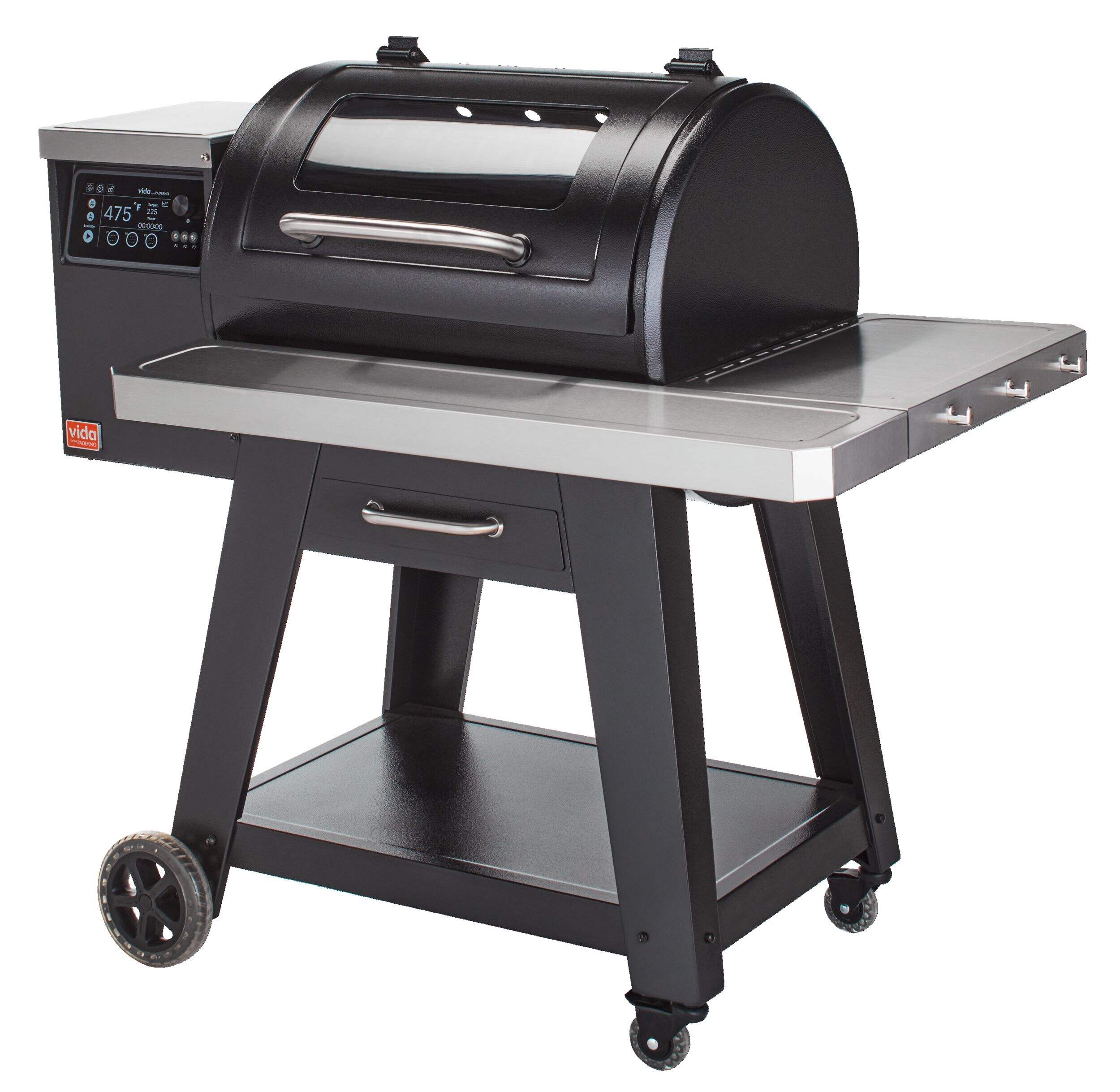 Vida by PADERNO Wi-Fi Connected Smart 6-in-1 Pellet BBQ Grill with Touch Screen Front_Three_Fourths_Angled_Left