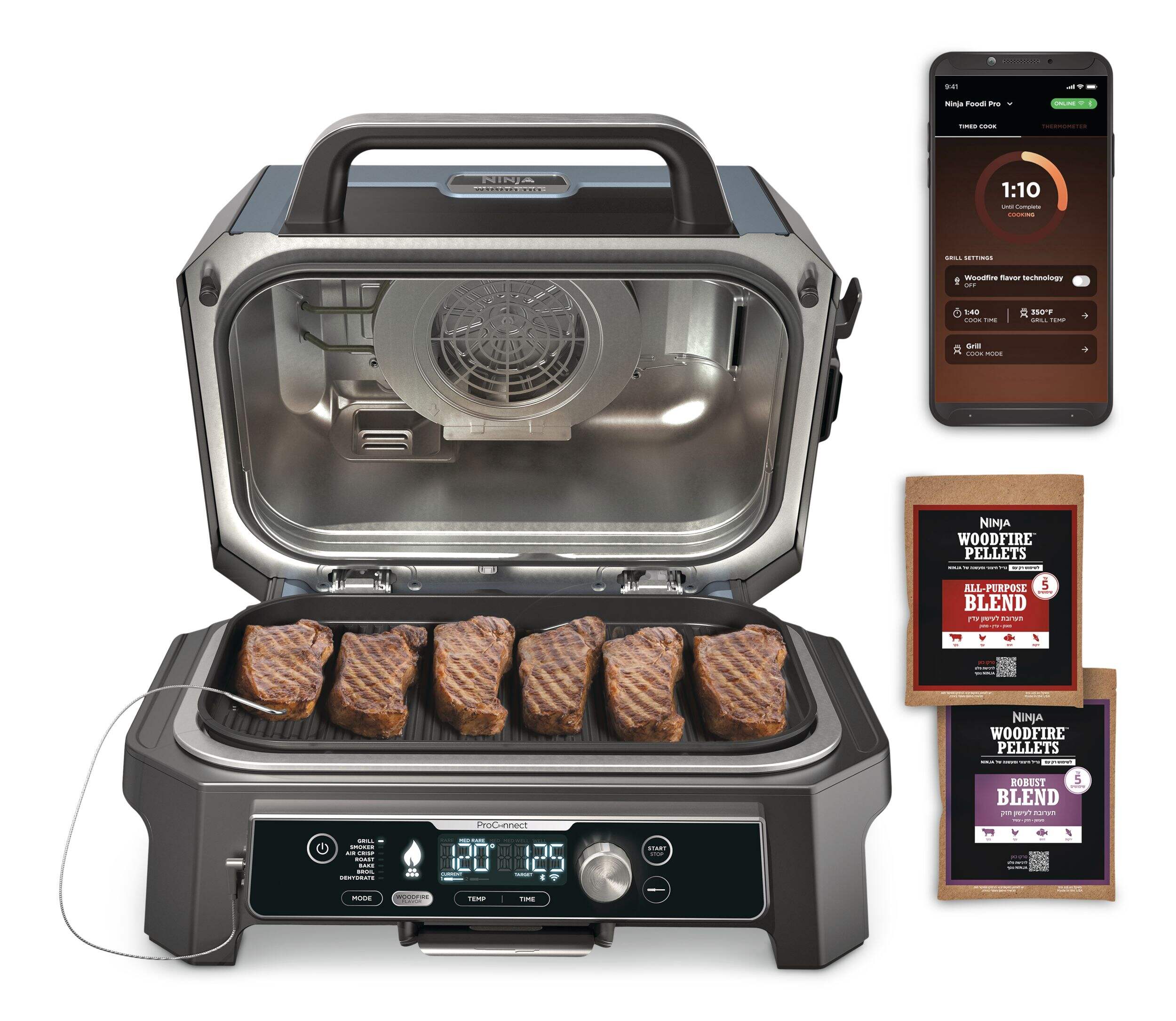 Barbecue électrique intelligent et fumoir 7-en-1 à 1 brûleur Ninja Woodfire Pro Connect XL Composite_or_Mixed