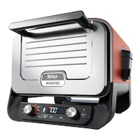 Ninja Woodfire™ 8-in-1 Electric Outdoor Oven for Pizza, Max Roast, Specialty Roast, Broil, Bake, Smoker, Dehydrate and Keep Warm, 105-700°F Front_Three_Fourths_Angled_Left