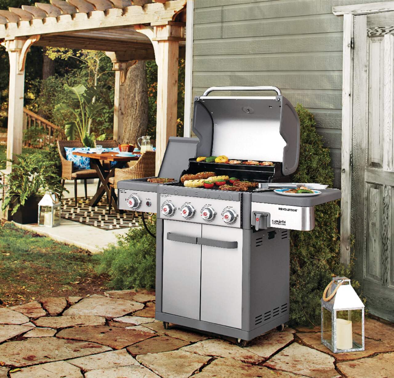 Coleman Revolution 4 Burner Propane Gas BBQ Grill with Extra Side Burner