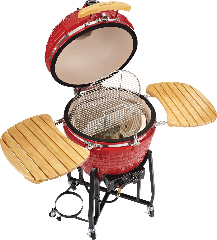 Vision Grills Portable Ceramic Kamado Charcoal BBQ Grill with Wooden