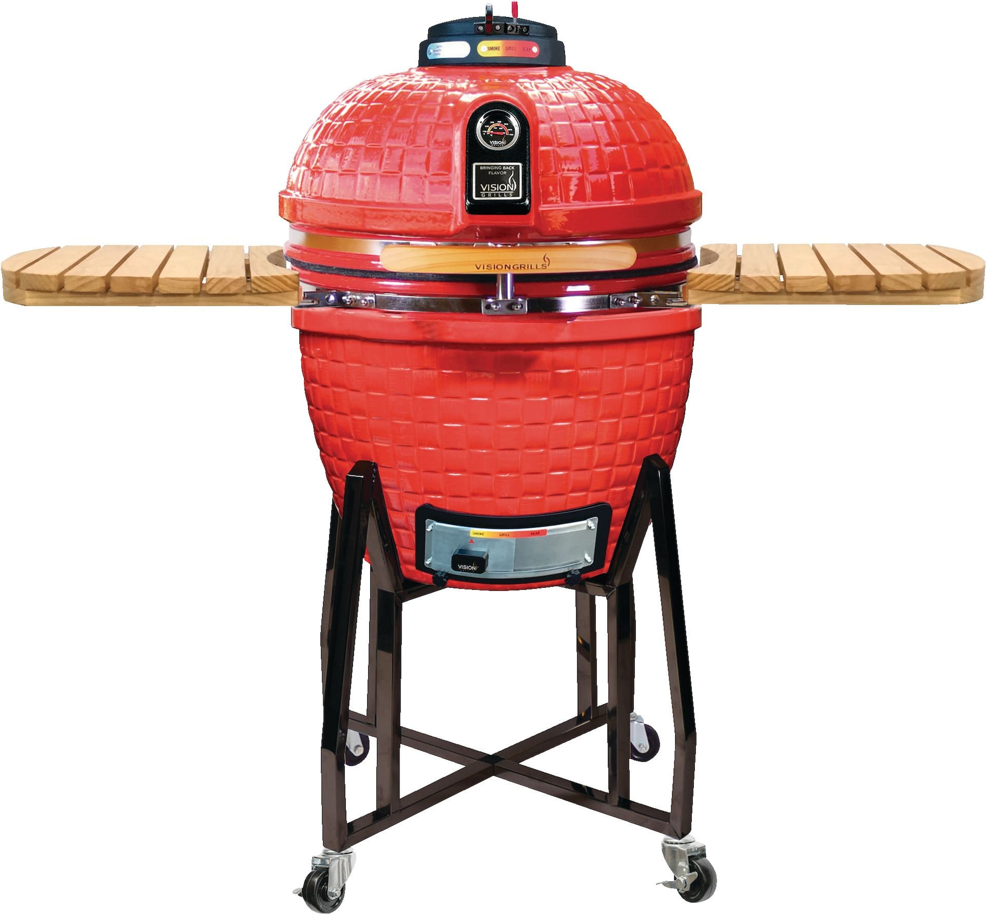 Vision Grills Portable Ceramic Kamado Charcoal BBQ Grill with Wooden Side Shelves Canadian Tire