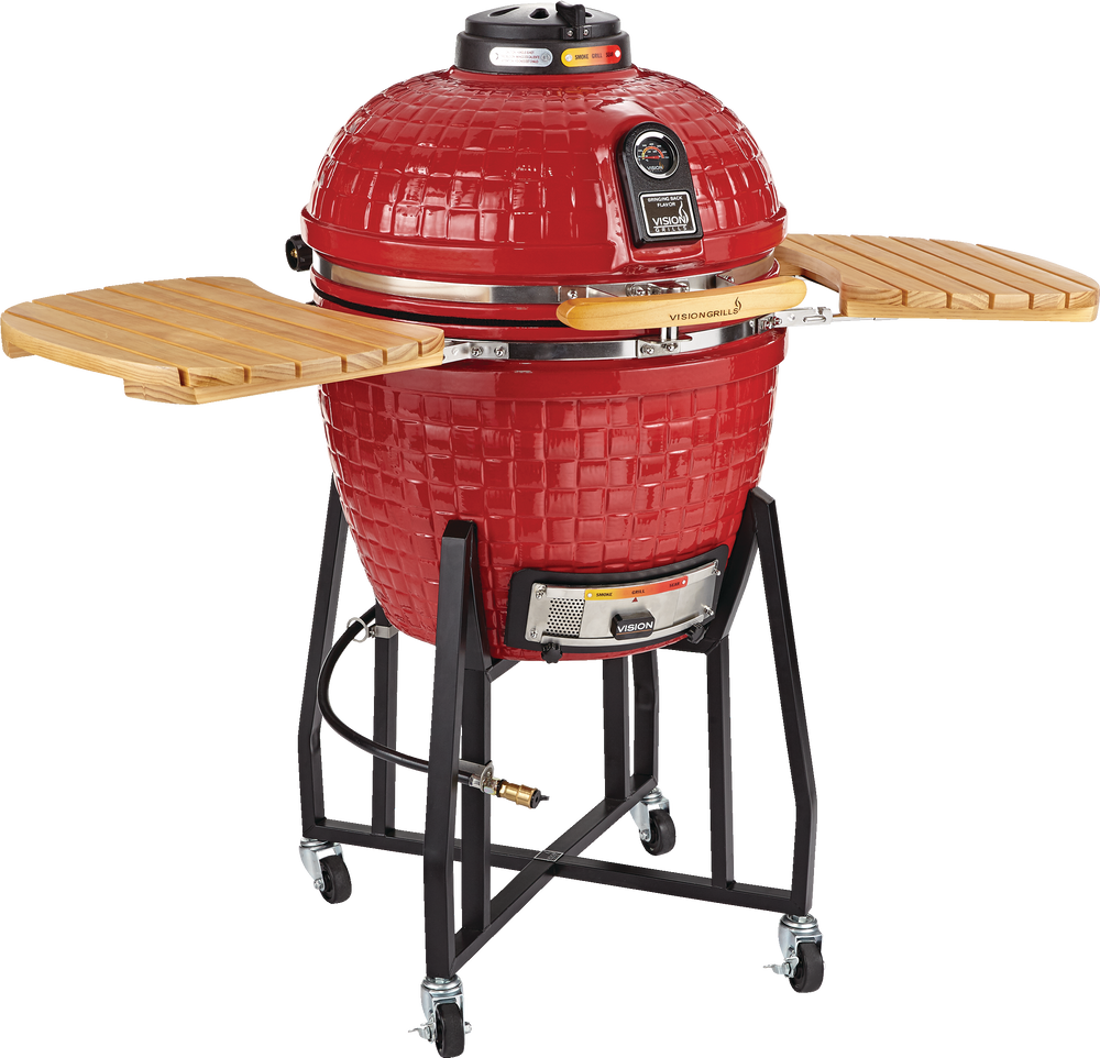 Vision Grills Portable Ceramic Kamado Charcoal BBQ Grill with Wooden Side Shelves Canadian Tire