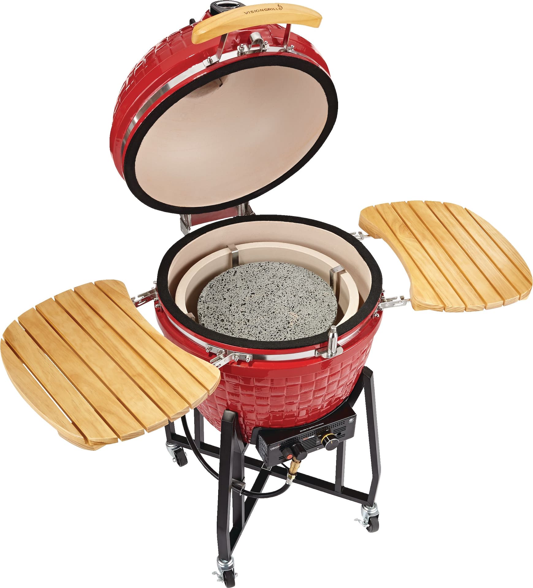 Vision Grills Portable Ceramic Kamado Charcoal BBQ Grill With Wooden ...