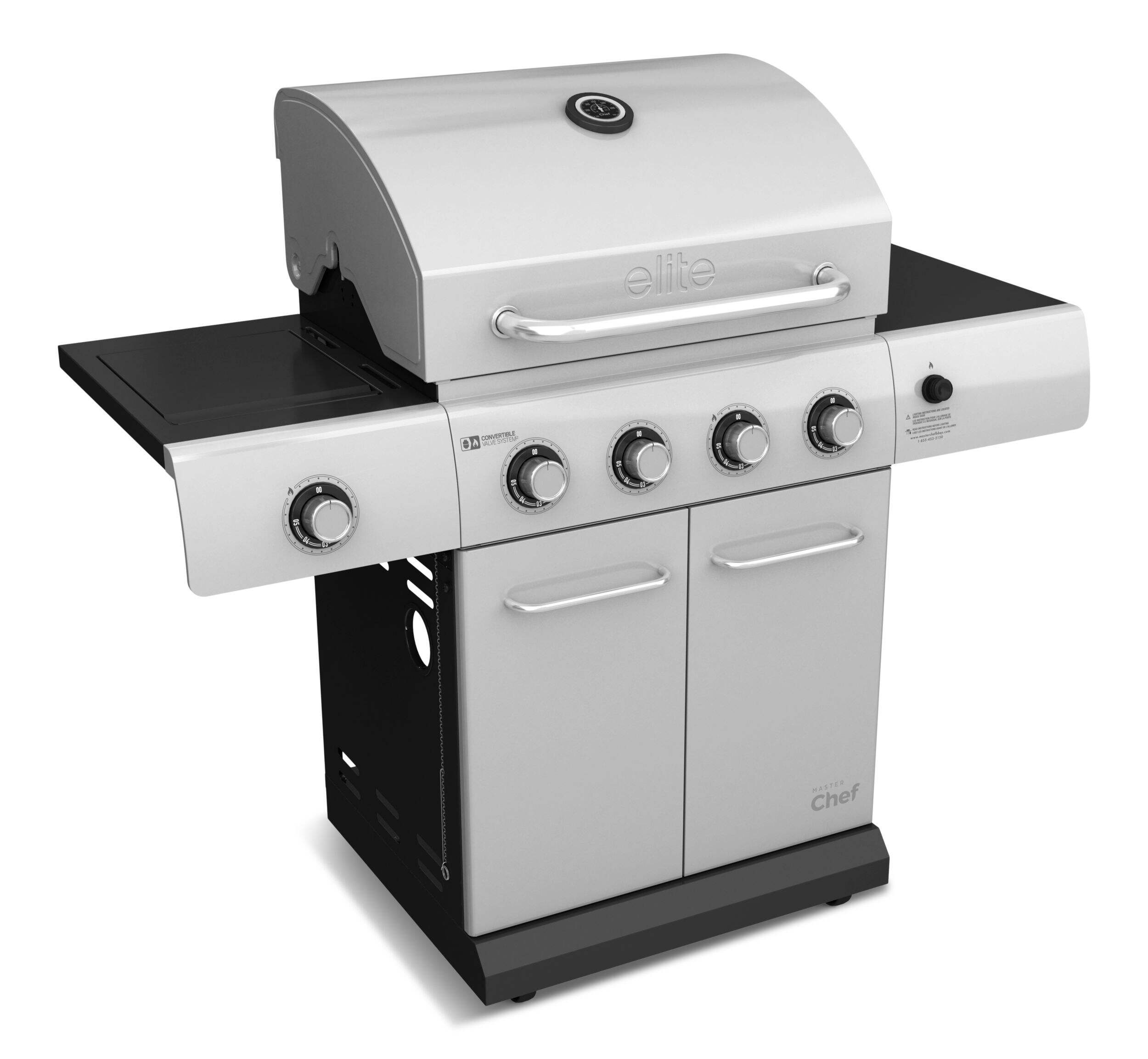 MASTER Chef Elite 4-Burner Convertible Propane Gas BBQ Grill with Side Burner Front_Three_Fourths_Angled_Right