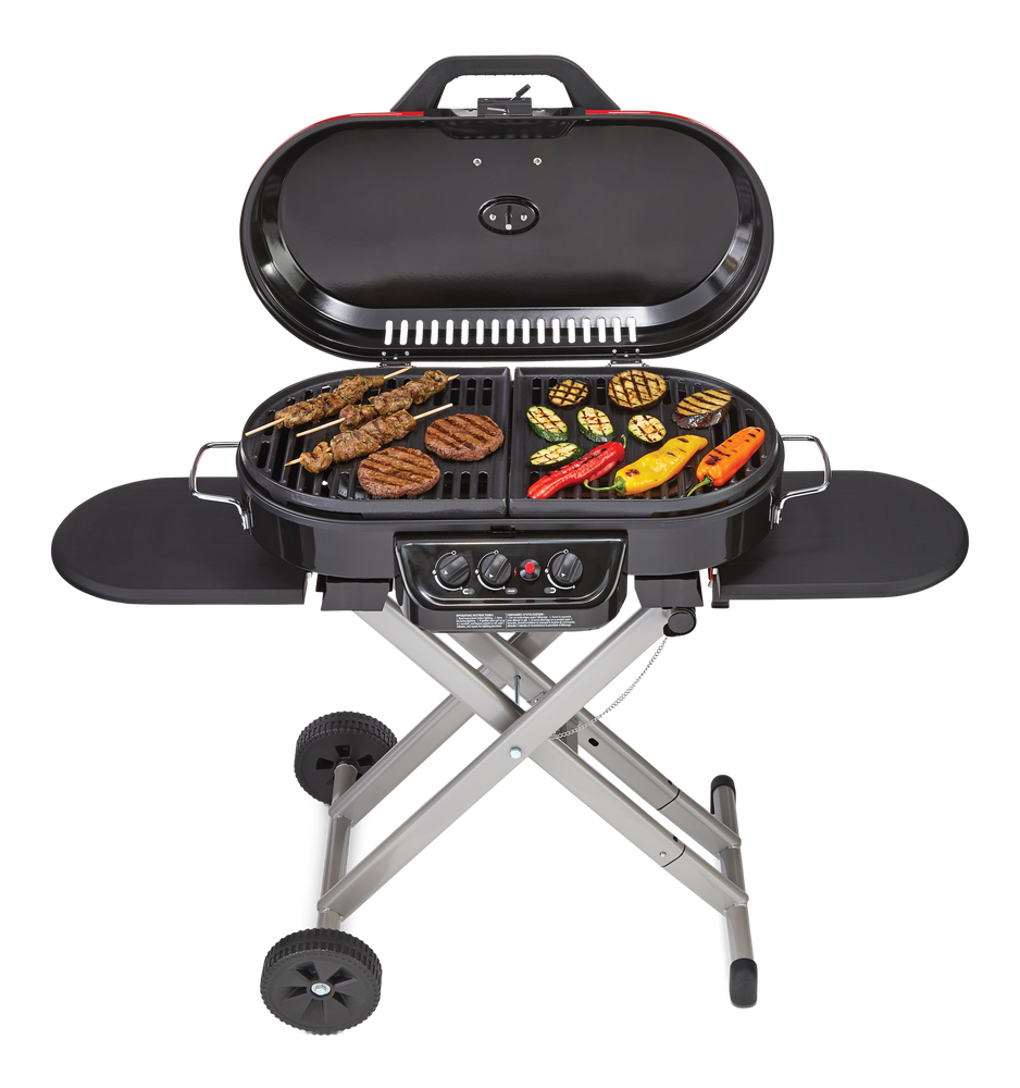 Coleman Roadtrip Portable 3-Burner Propane Gas BBQ Grill with a