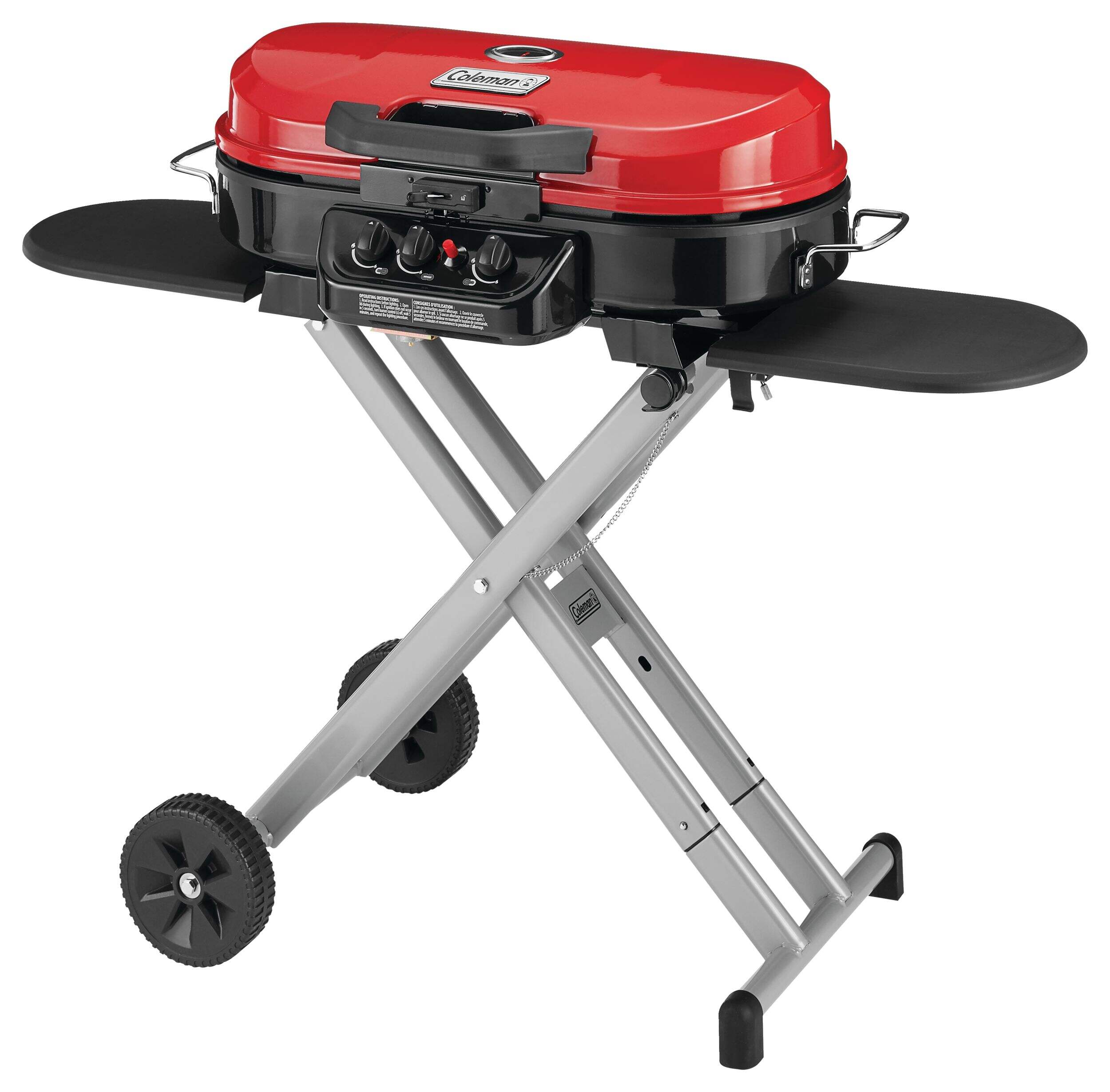 Coleman Roadtrip™Portable Stand-Up Propane Grill with Folding Cart Stand, 3-Burner Gas BBQ Front_Three_Fourths_Angled_Left