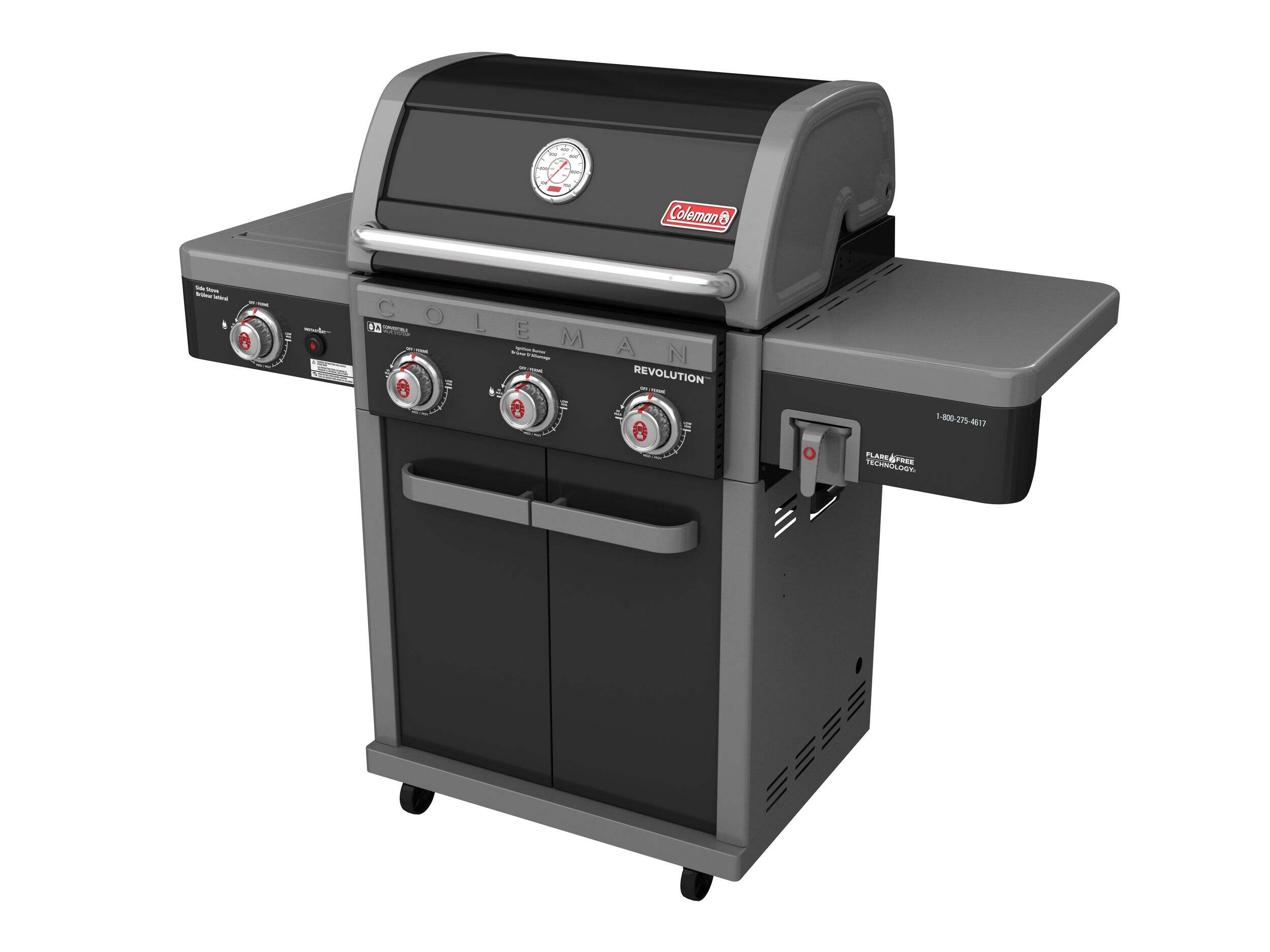 Coleman Revolution Barbecue convertible au propane avec tablettes latérales, 3 brûleurs
