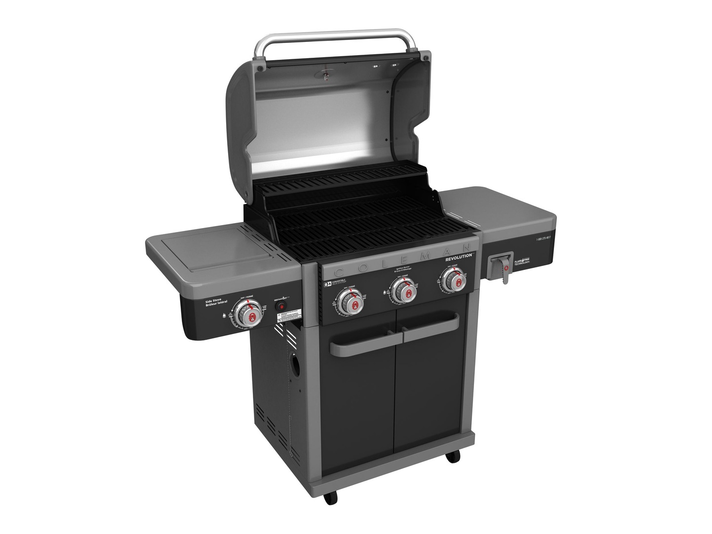 Coleman Revolution 3Burner Convertible Propane Gas BBQ Grill with Side