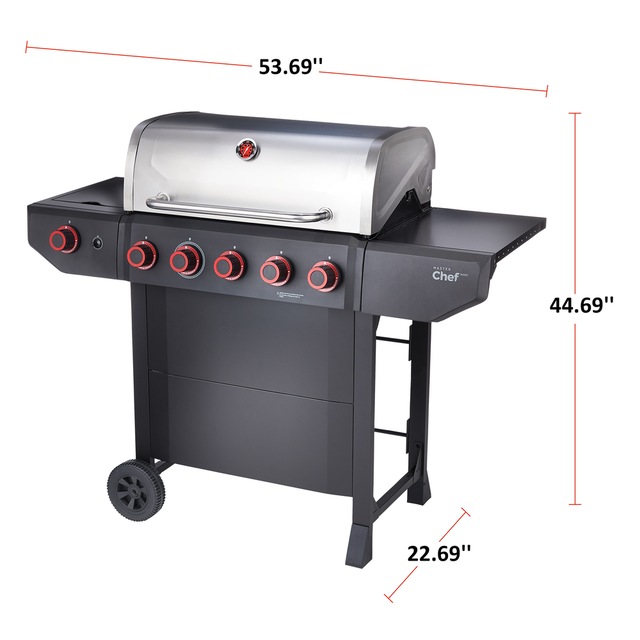 MASTER Chef Prime 5Burner Propane Gas BBQ Grill with an Extra Side